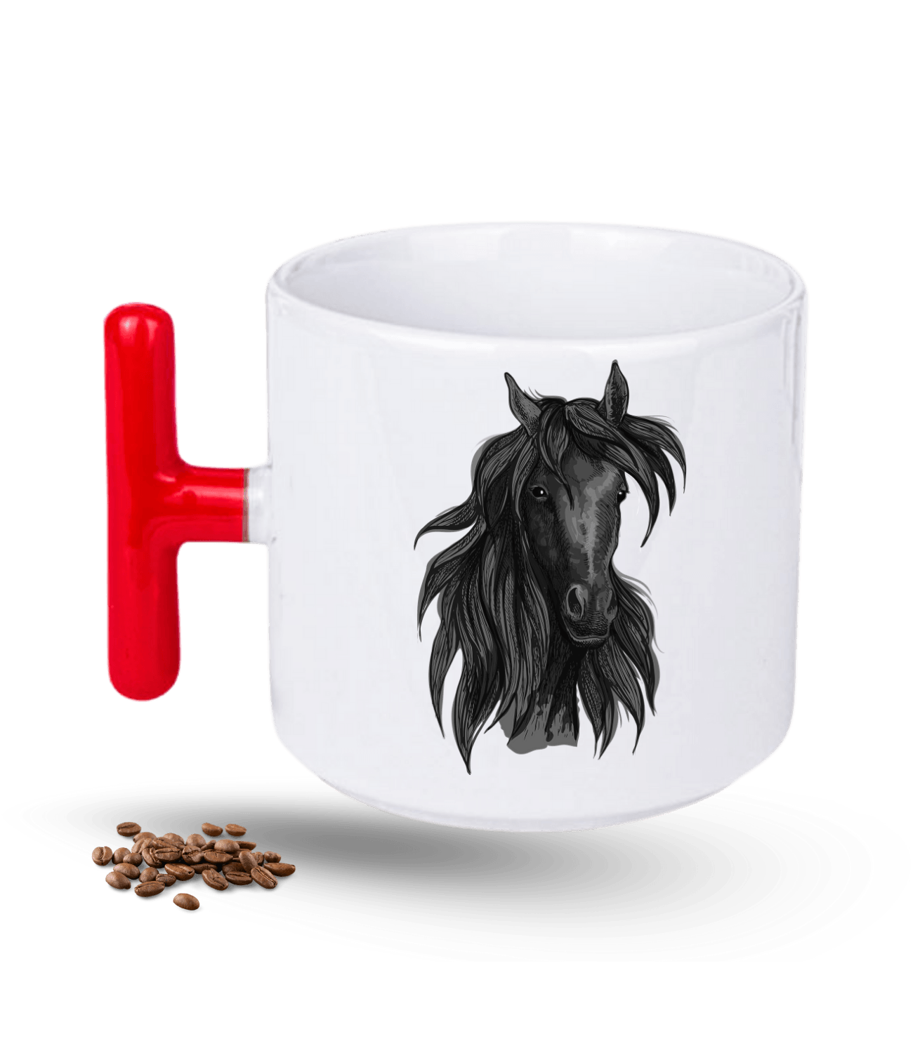 Kara Kalem At Temalı At Sever Baskılı T Saplı Porselen Kupa Bardak