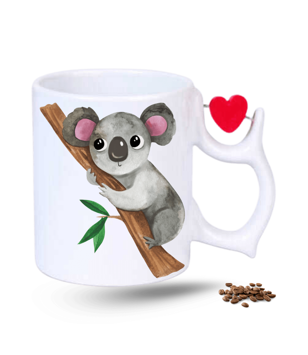 Sevimli Koala Baskılı Porselen Dönen Kalp Figürlü Kupa Bardak