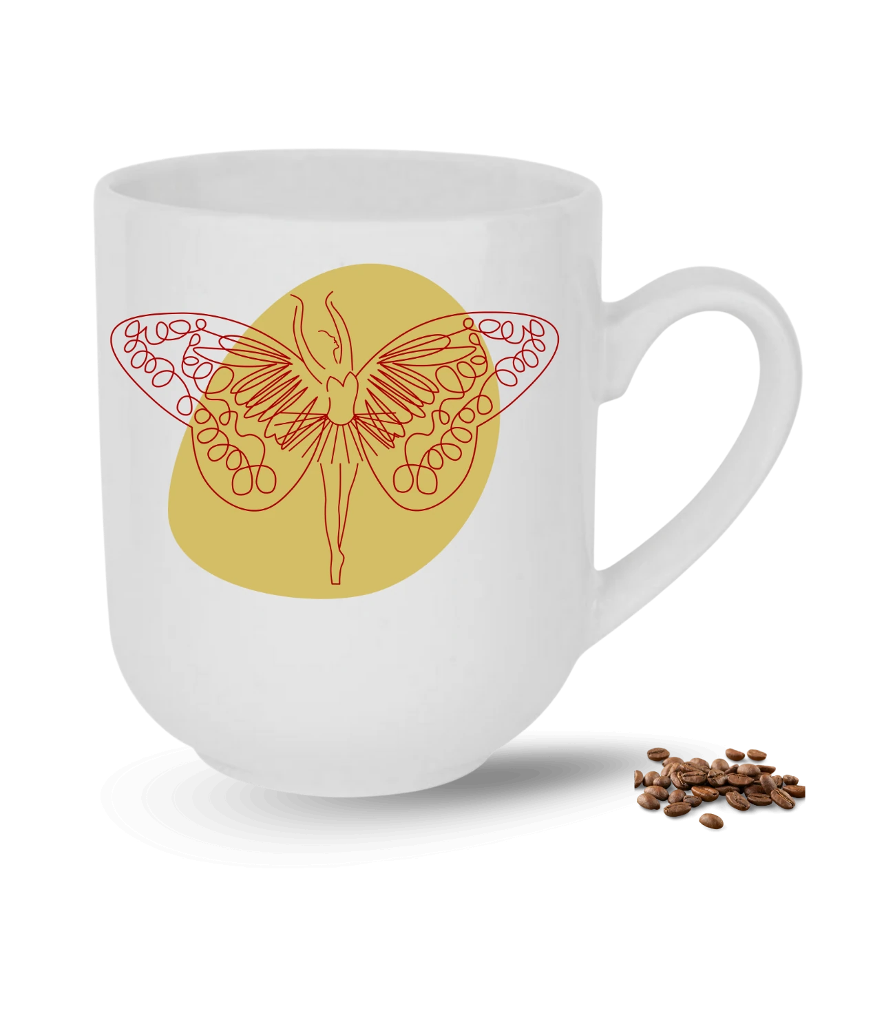 Sluet Temalı Kelebek Kız Baskılı Elit Lüx Porselen Kupa Bardak