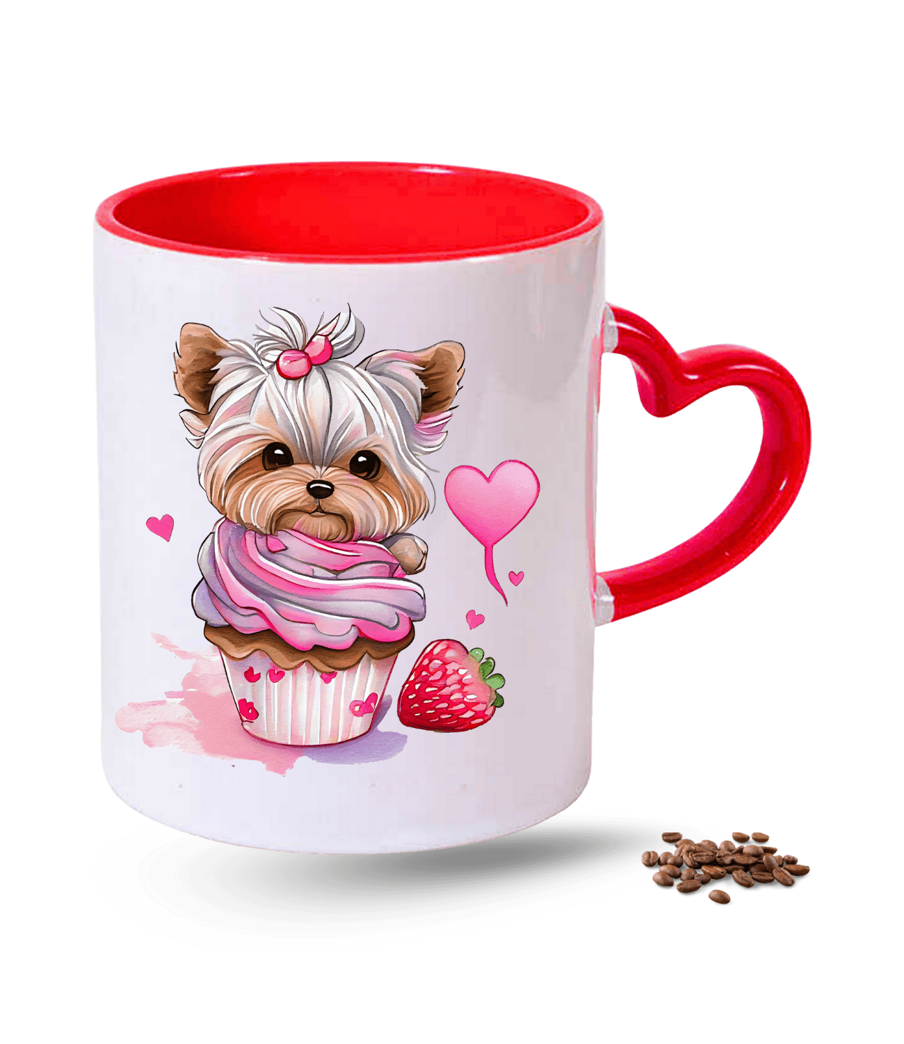 Terrier Cute Köpek Sever Baskılı Kırmızı Kalpli Porselen Kupa Bardak