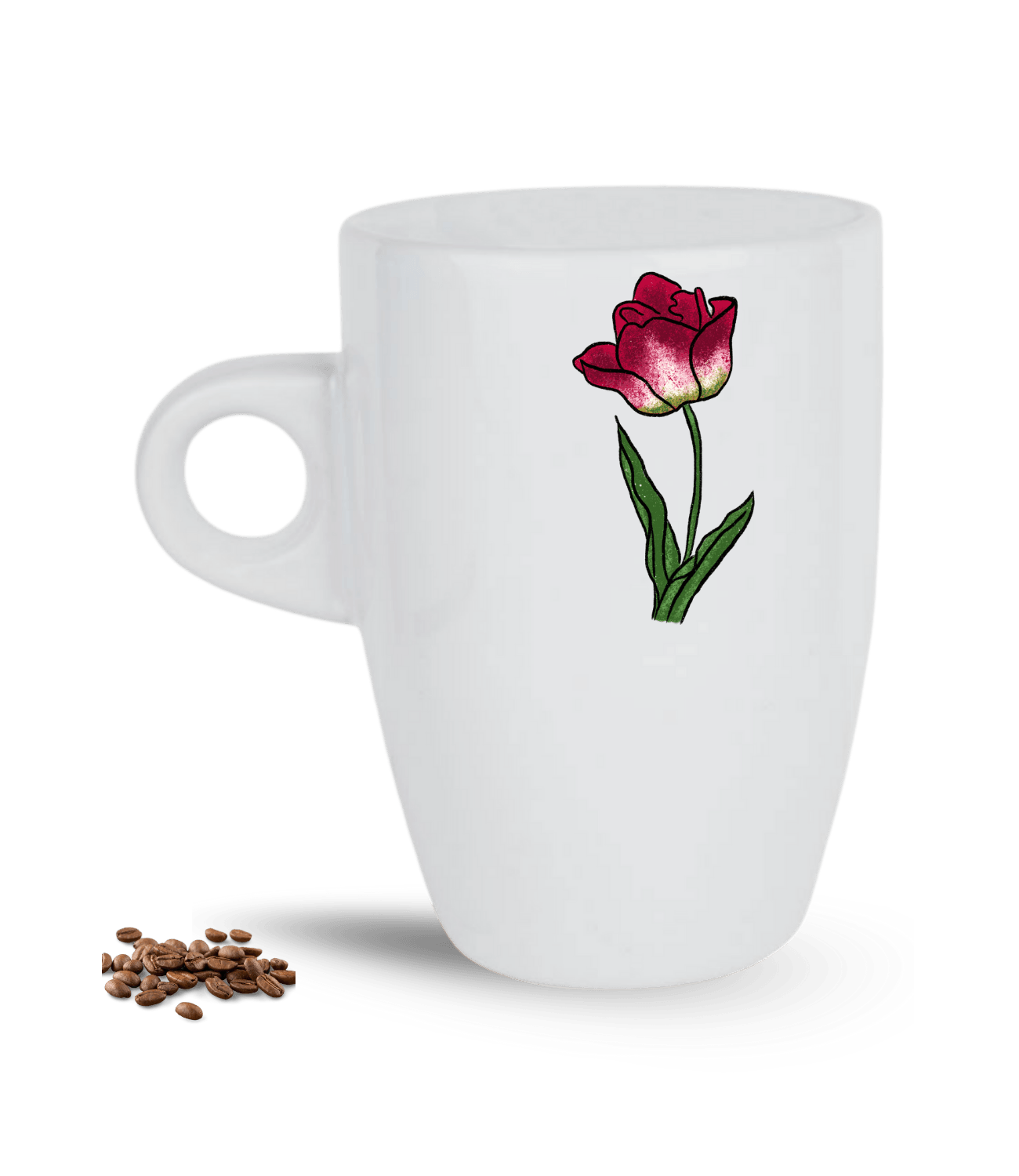 Sevgi Temalı Kırmızı Lale Çiçek Baskılı Porselen Latte Kupa Bardak