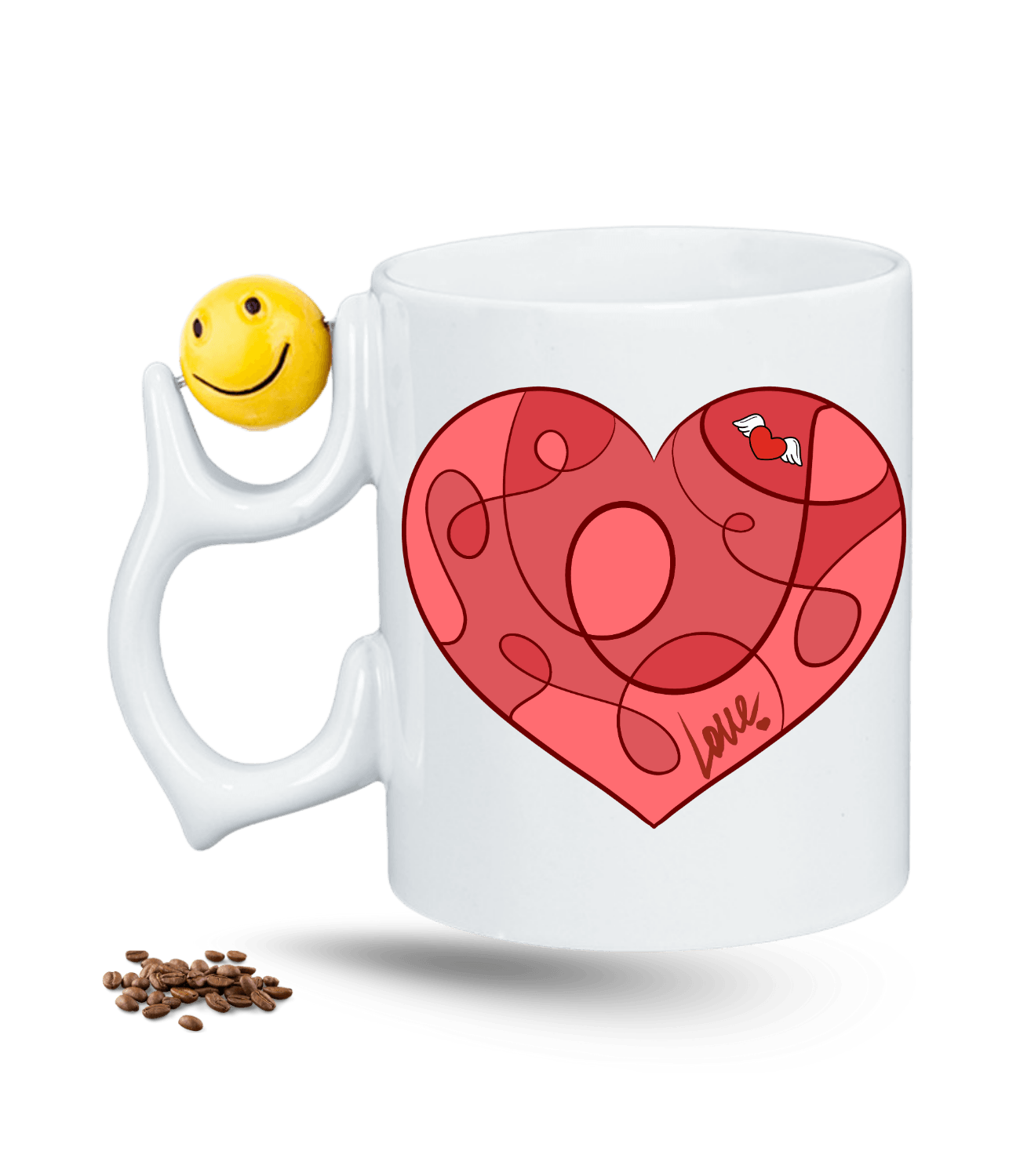 Kalpli Love Baskılı Emoji Dönen Toplu Kupa Bardak Çay Kahve Fincanı