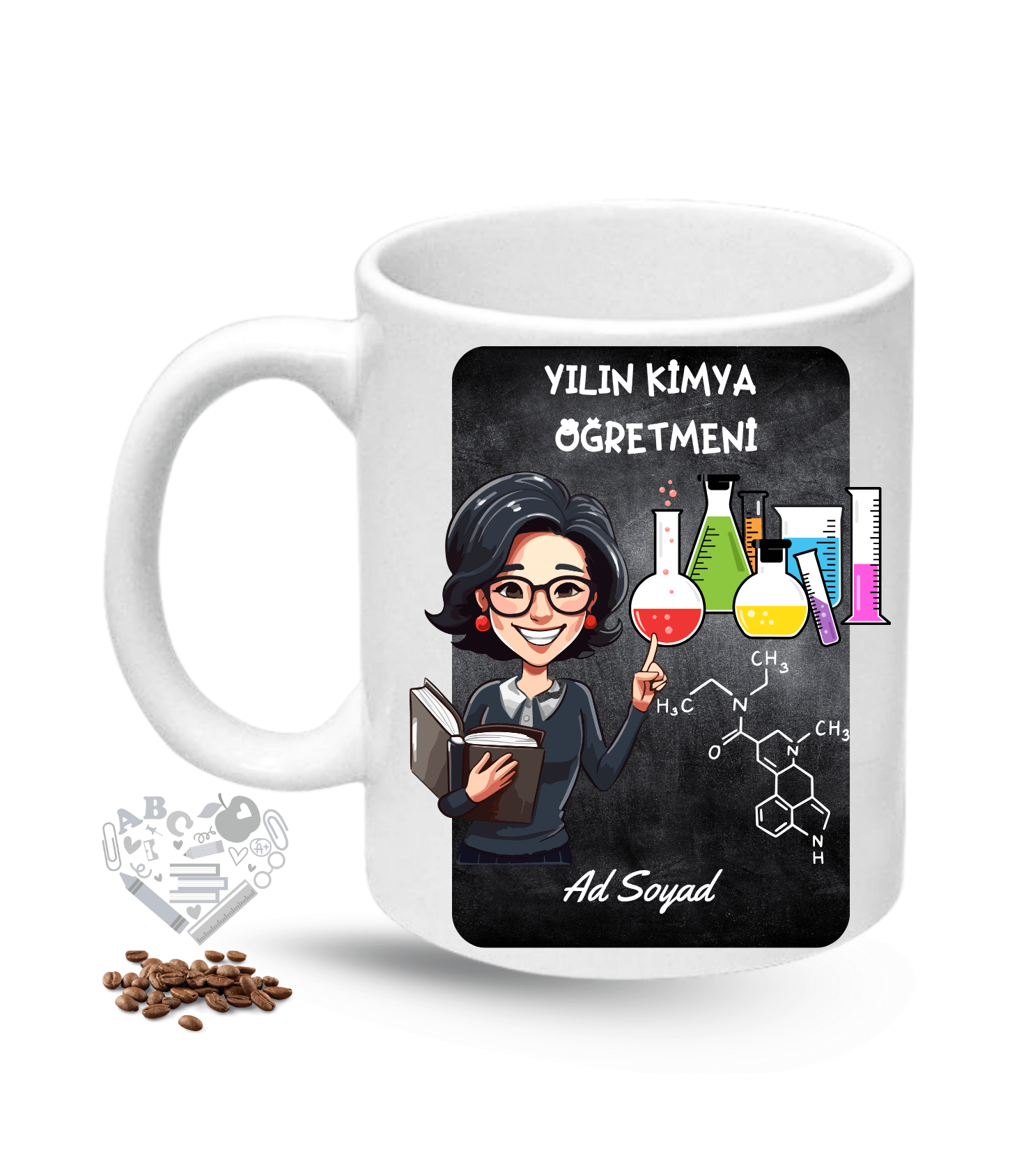 Kimya Öğretmeni Kadın Öğretmenler Günü Hediyesi İsimli Baskılı Porselen Kupa Bardak