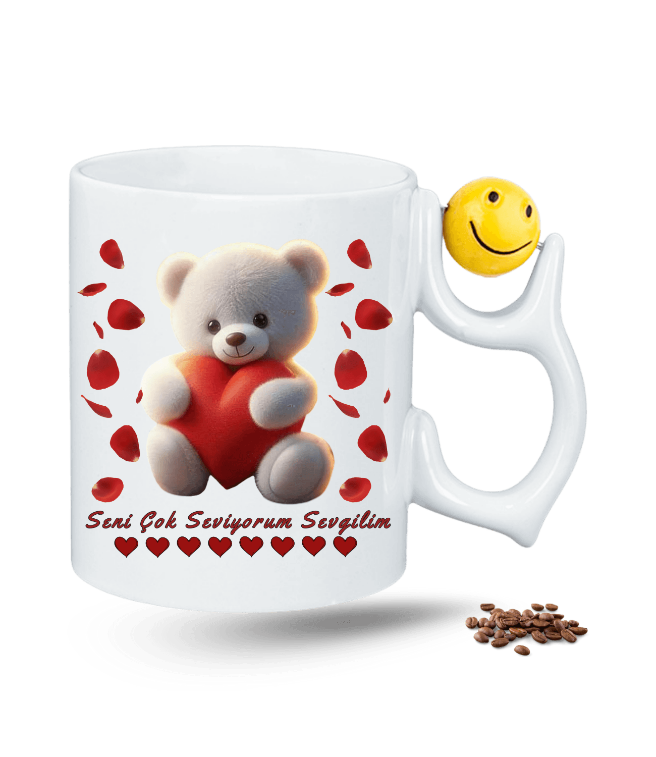 Sevgiliye Seni Seviyorum Ayıcık Baskılı Emoji Dönen Toplu Kupa Bardak Çay Kahve Fincanı
