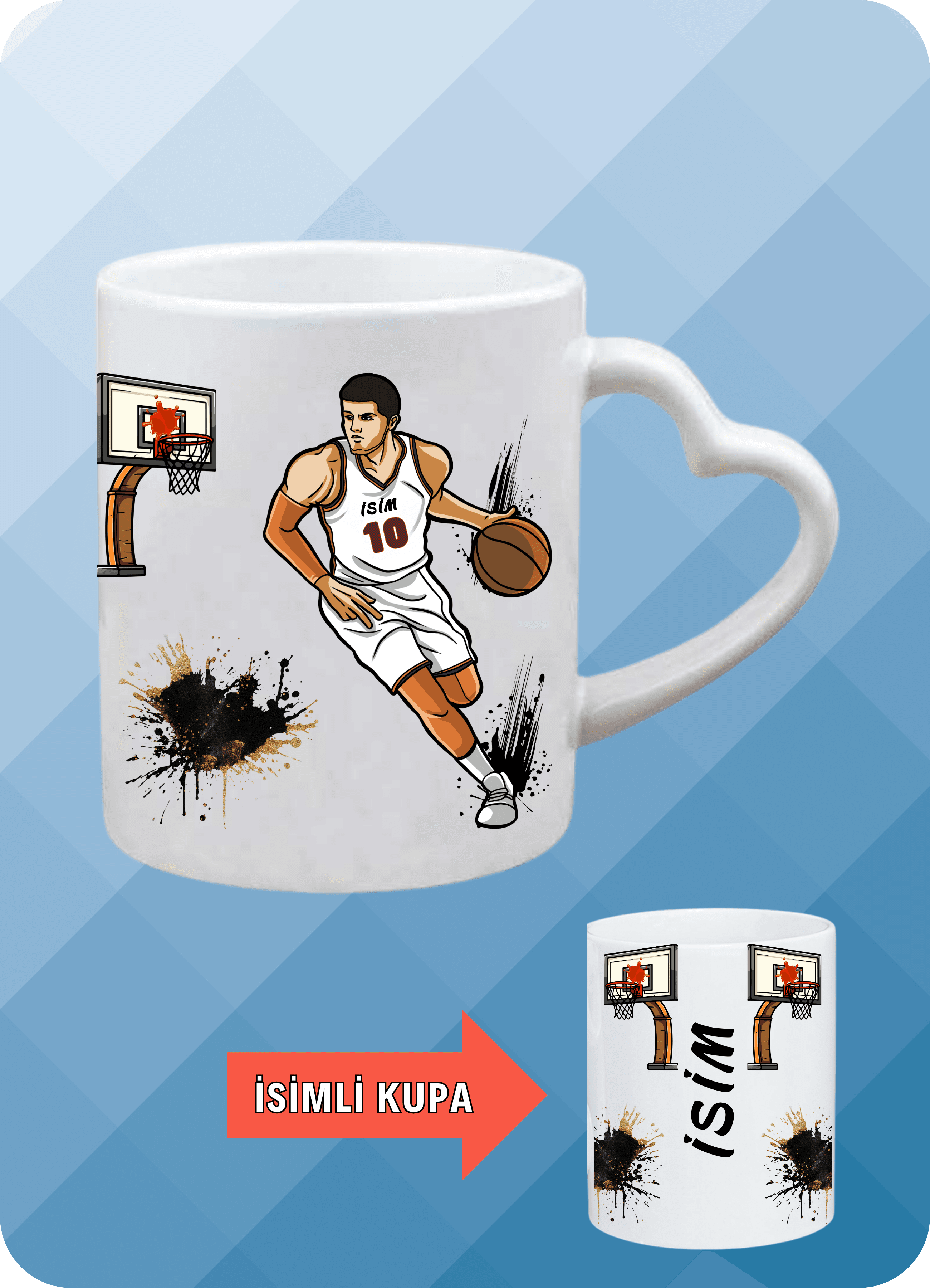 Basketbol Temalı Erkek Basketbolcu Kalp Kulp Basket Sever Kupa Bardak Çay Kahve Fincanı-1