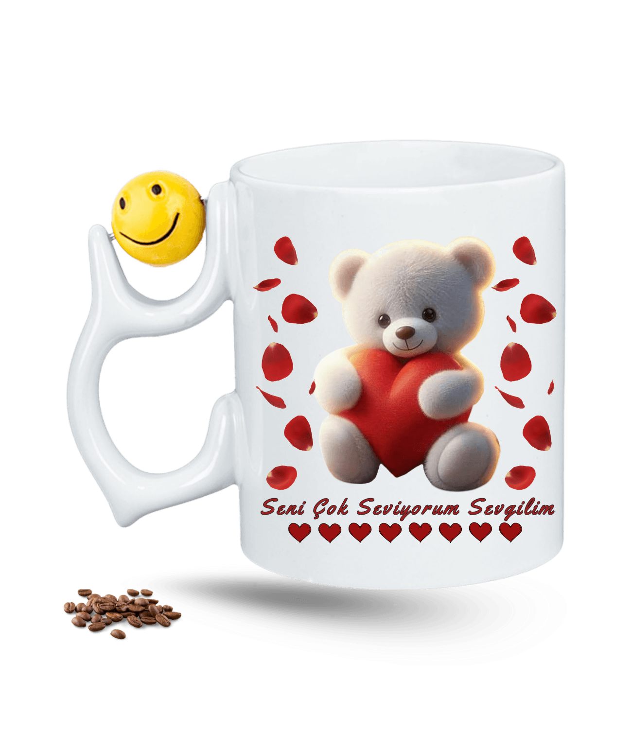 Sevgiliye Seni Seviyorum Ayıcık Baskılı Emoji Dönen Toplu Kupa Bardak Çay Kahve Fincanı
