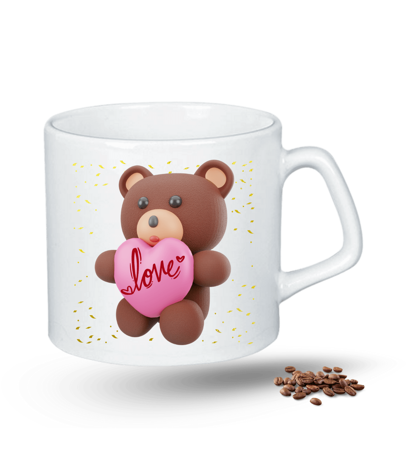 Aşk Temalı Love Ayıcık Baskılı Porselen Afilli Kupa Bardak