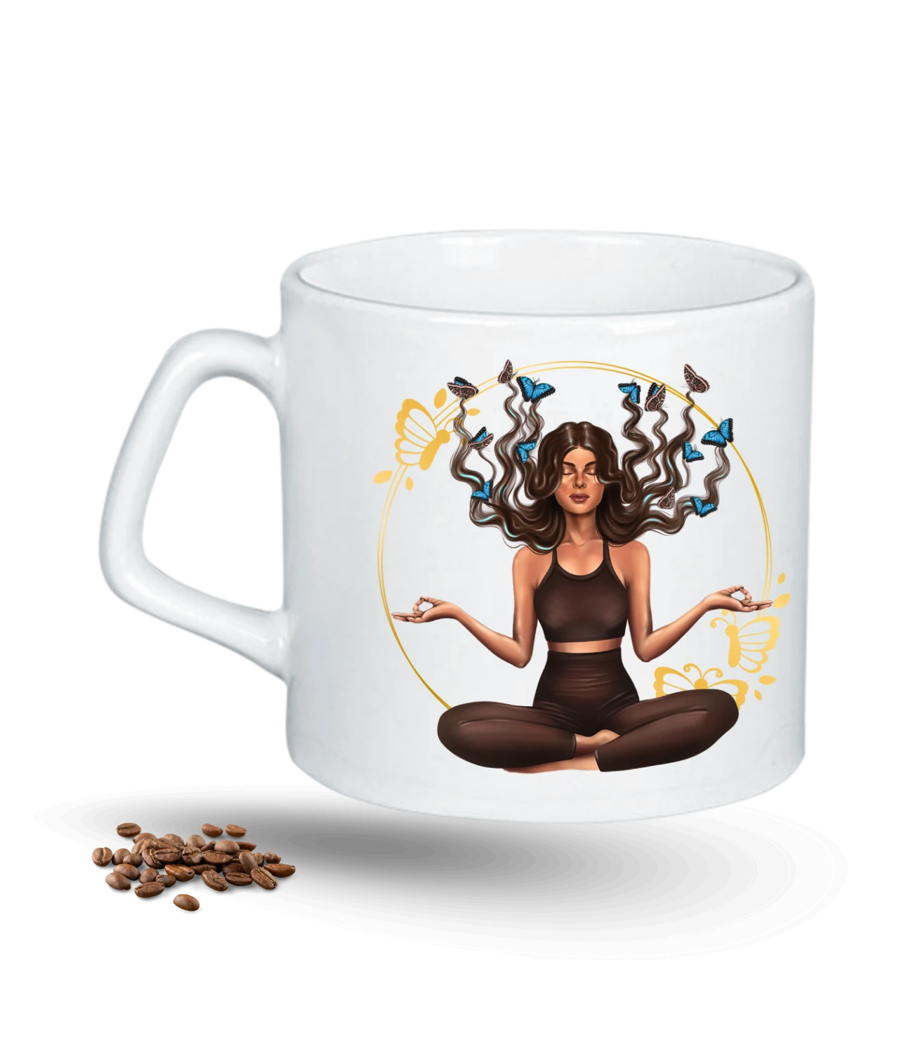 Yoga Temalı Kelebek Saçlı Kız Baskılı Porselen Afilli Kupa Bardak