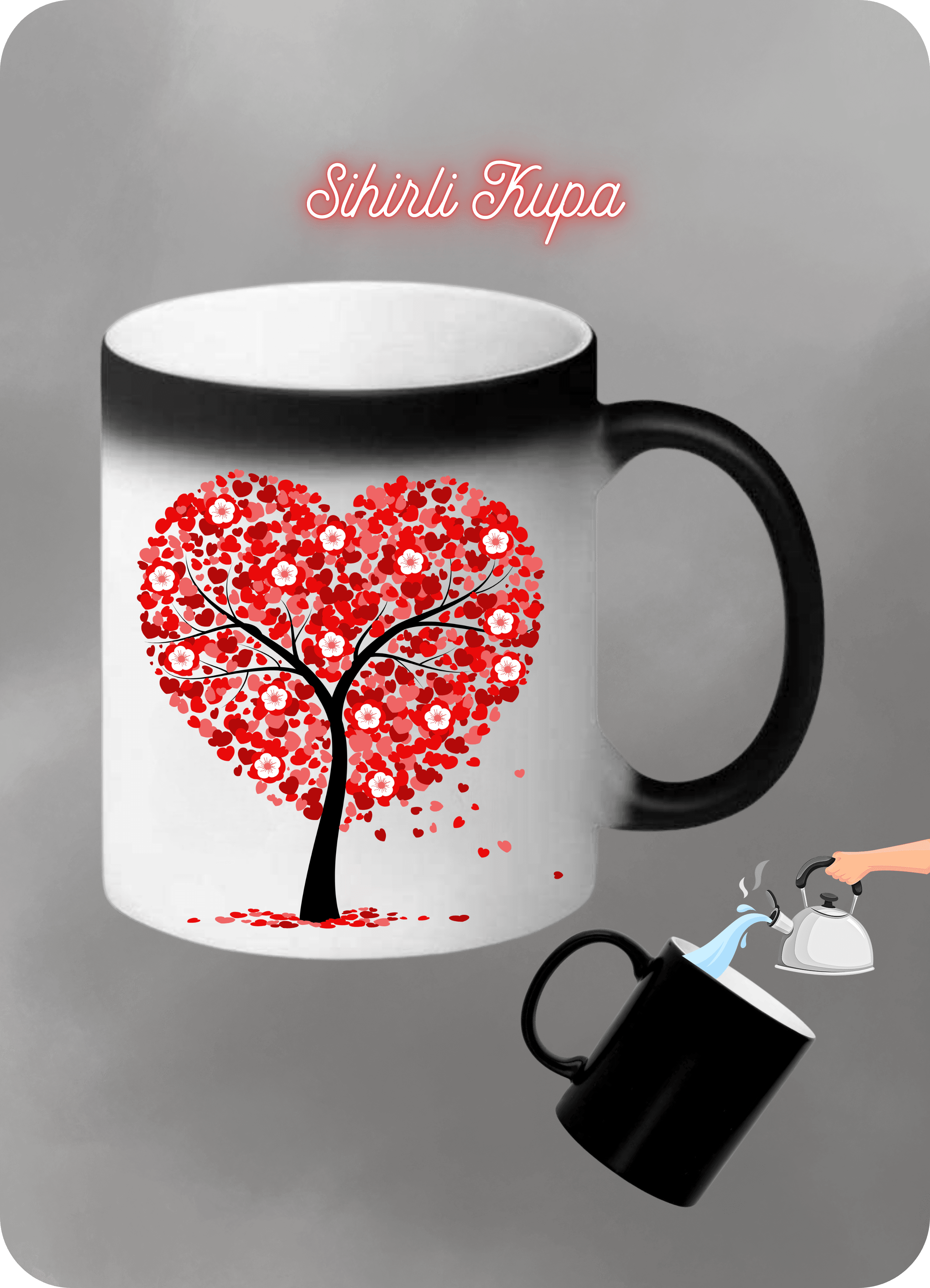 Kalpli Hayat Ağacı Baskılı Sihirli Kupa Bardak Çay Kahve Fincanı