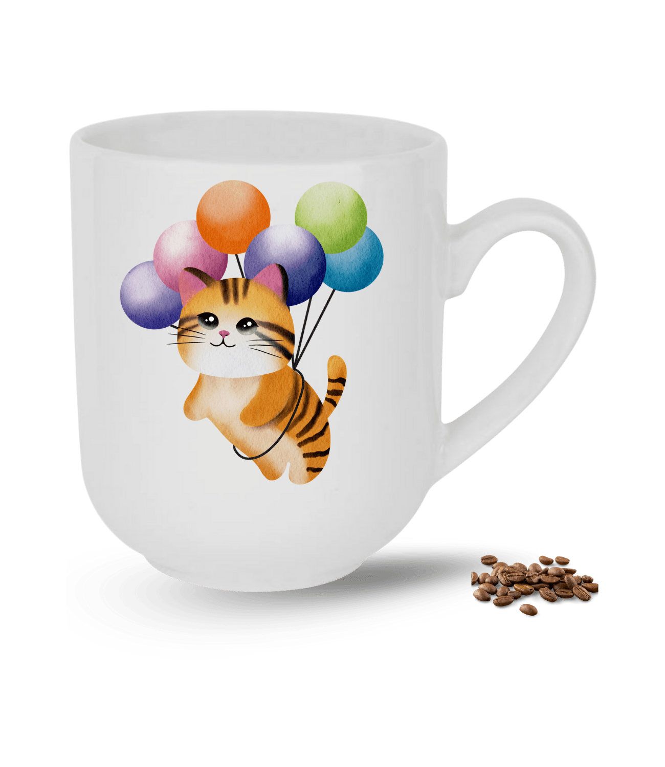 Balonlu Kedi Temalı Kedi Sever Baskılı Elit Lüx Porselen Kupa Bardak