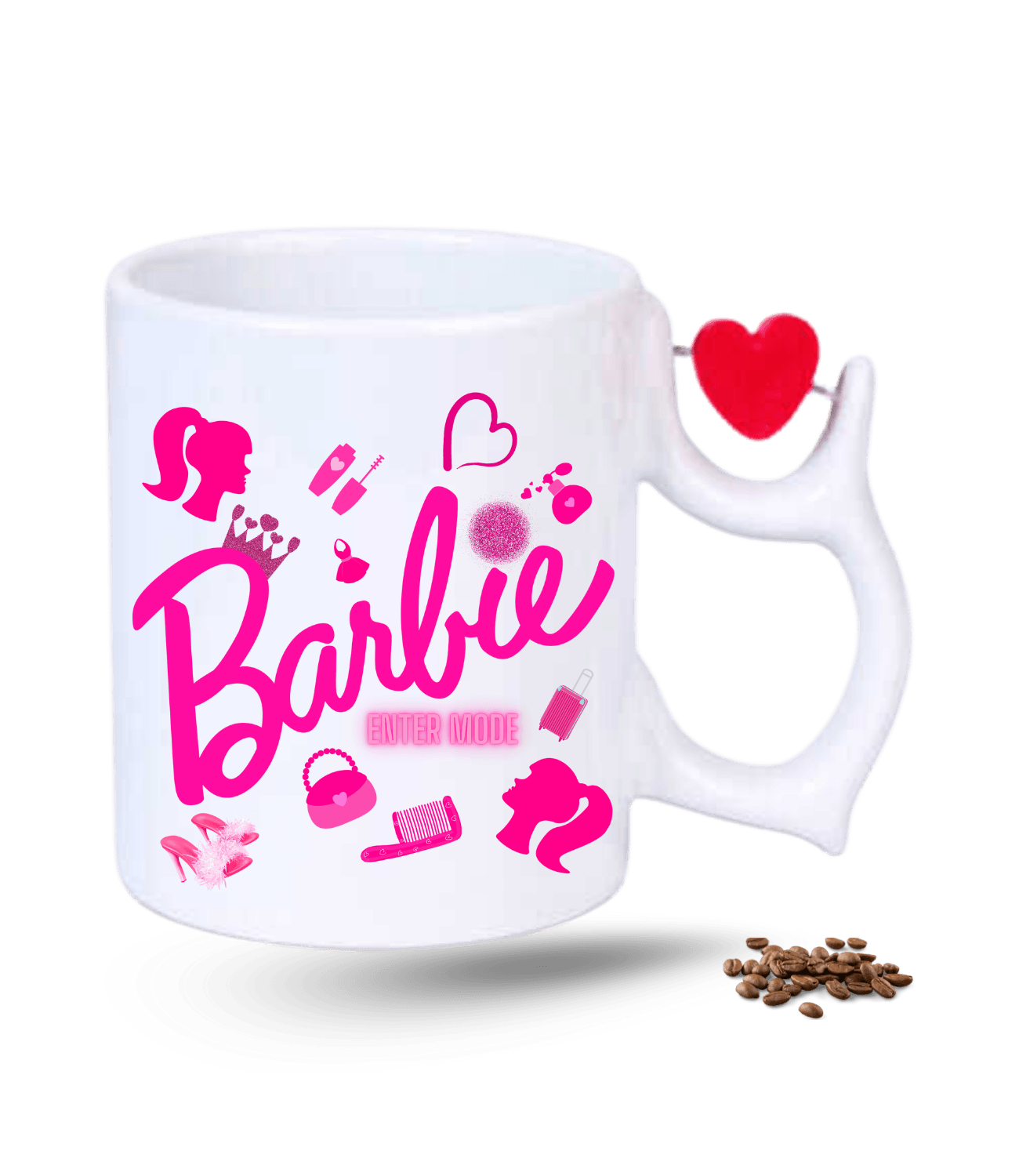 Enter Mode Barbies Baskılı Porselen Dönen Kalp Figürlü Kupa Bardak