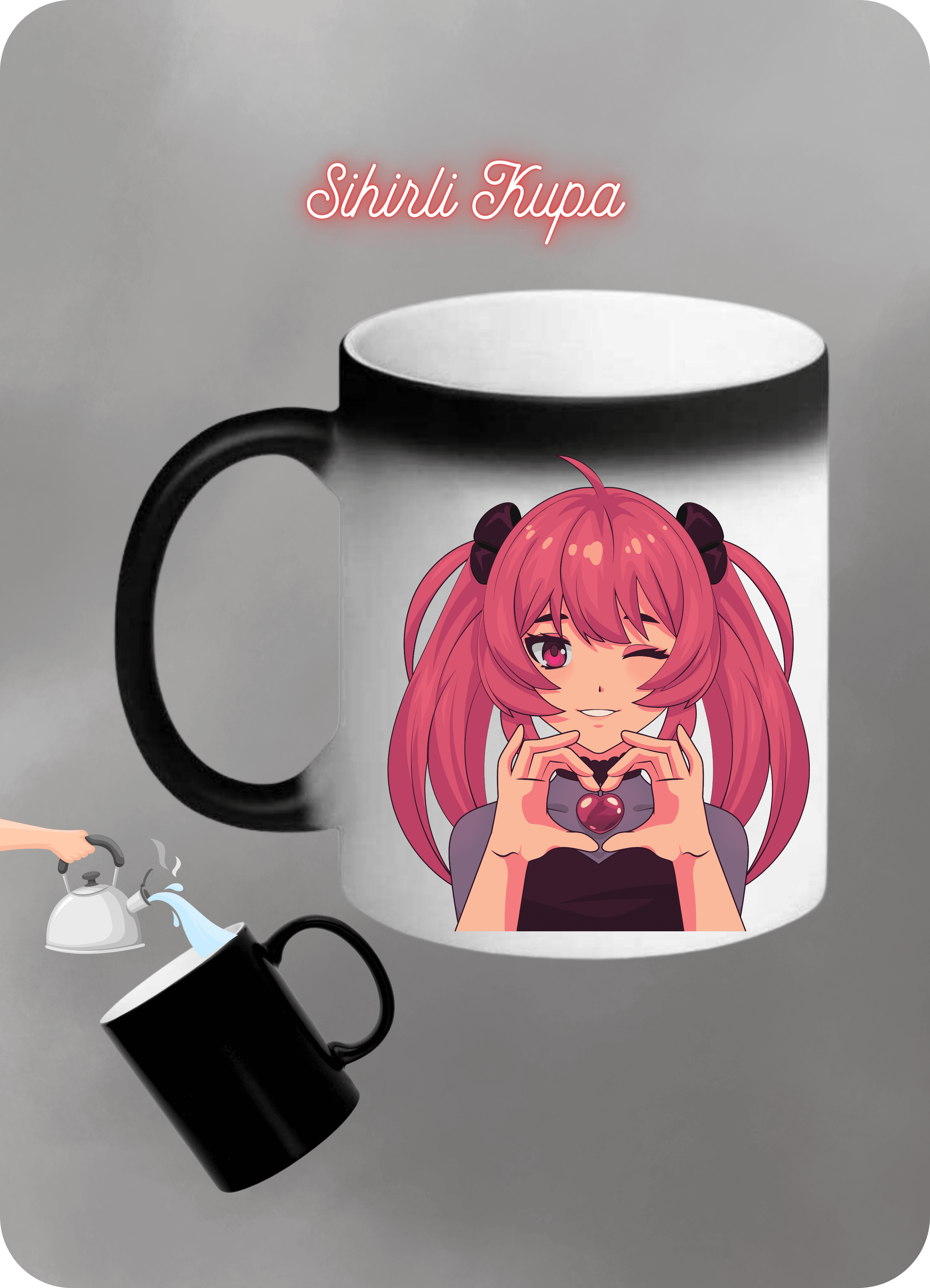Asi Kız Anime Baskılı Sihirli Kupa Bardak Çay Kahve Fincanı