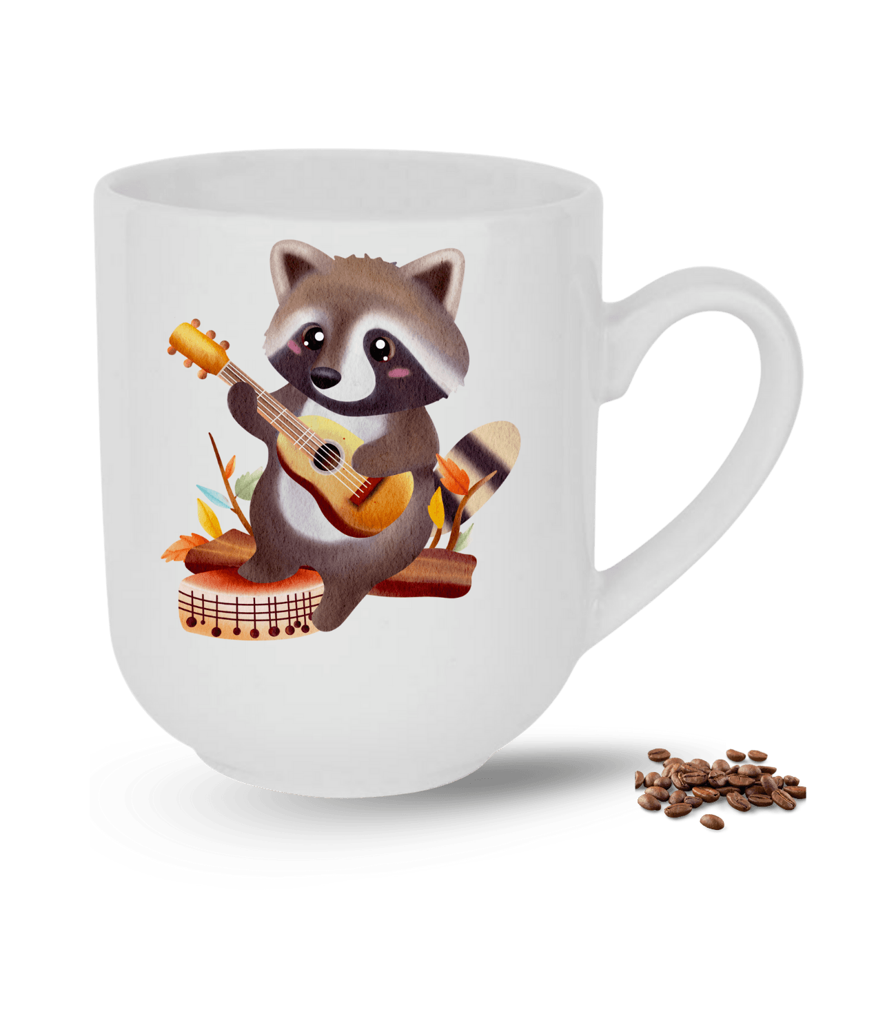 Gitar Çalan Cute Rakun Baskılı Elit Lüx Porselen Kupa Bardak