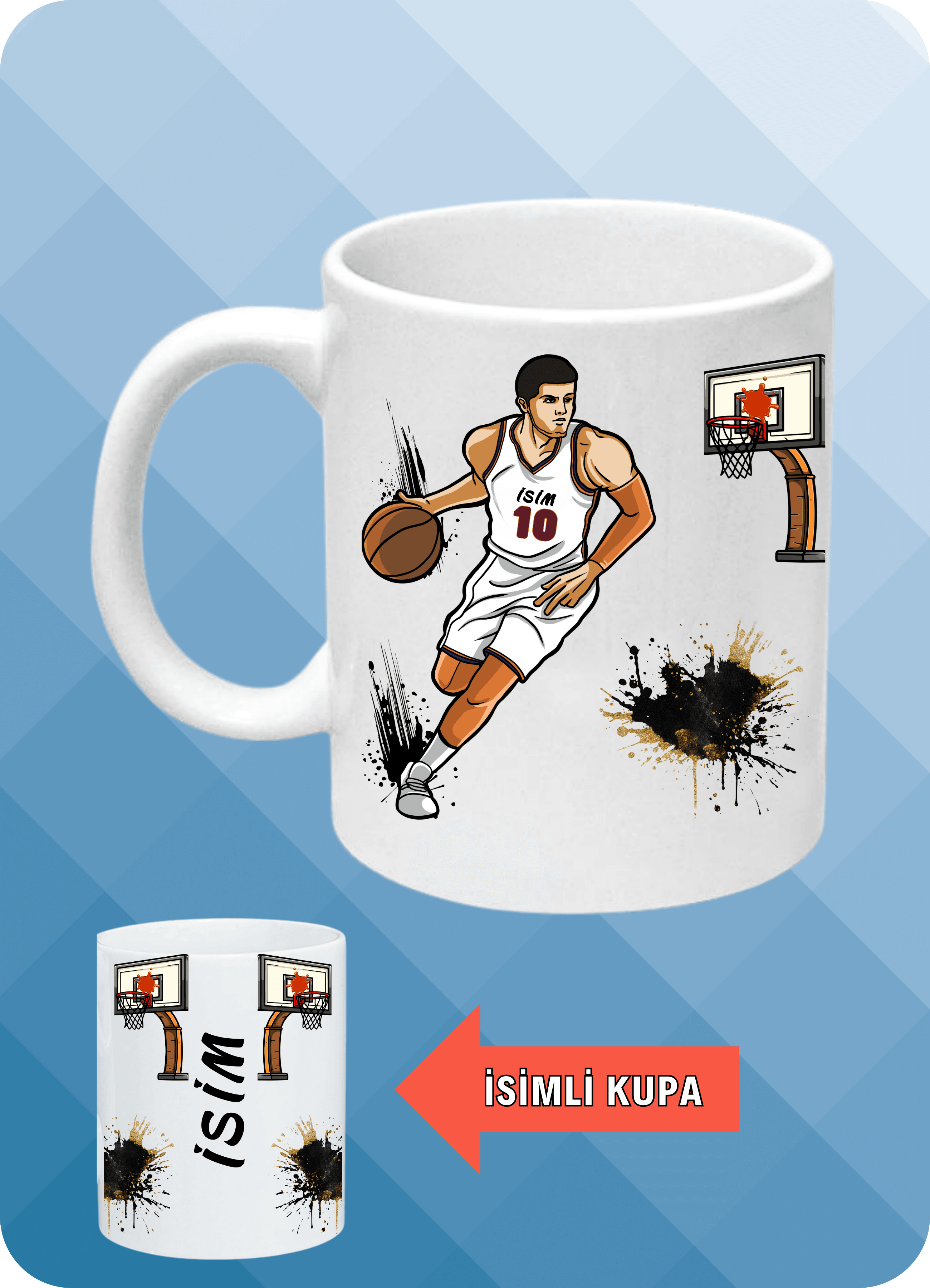 Basketbol Temalı Erkek Basketbolcu Baskılı Basket Sever Kupa Bardak Çay Kahve Fincanı-1