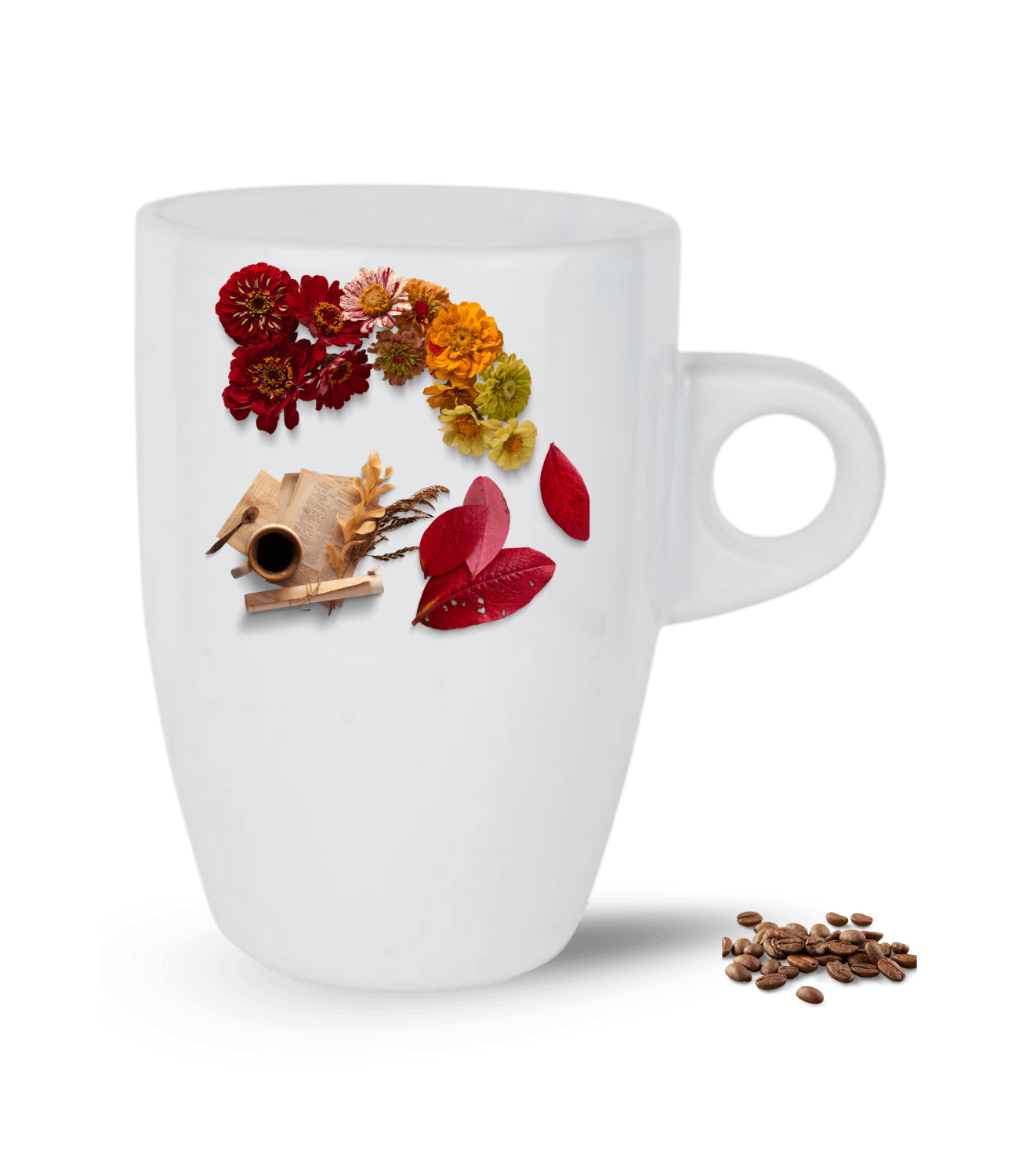 Sonbahar Temalı Çiçek Baskılı Porselen Latte Kupa Bardak