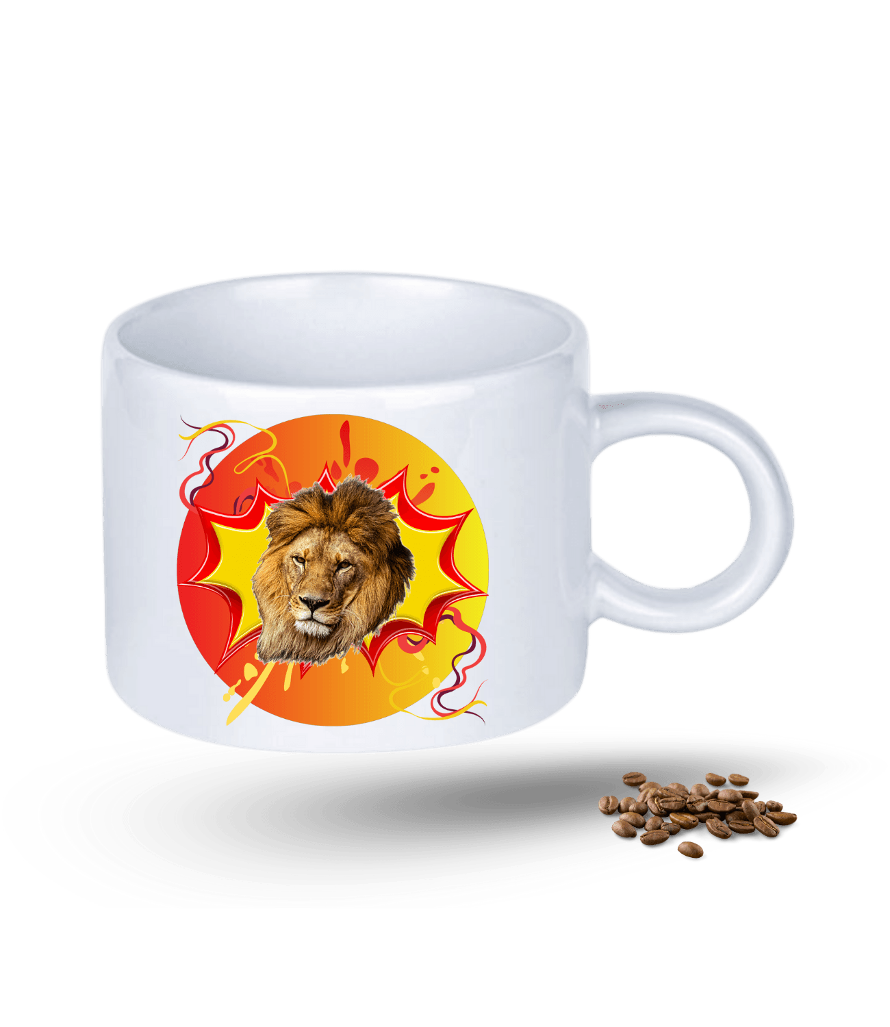 Sarı Kırmızılı Arslan Temalı Aslan Baskılı Porselen Motto Kupa Bardak
