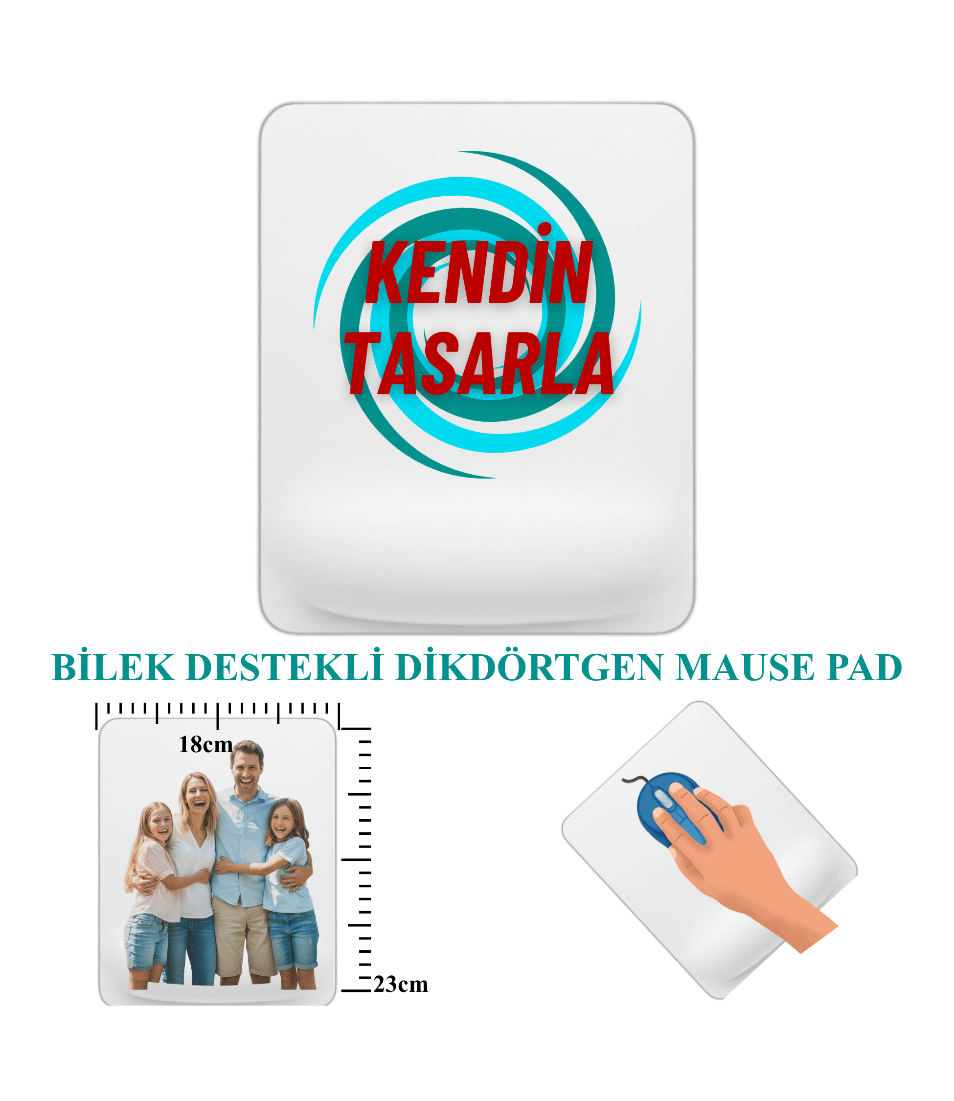 Kişiye Özel Baskılı Dikdörtgen Bilek Destekli Mause Ped