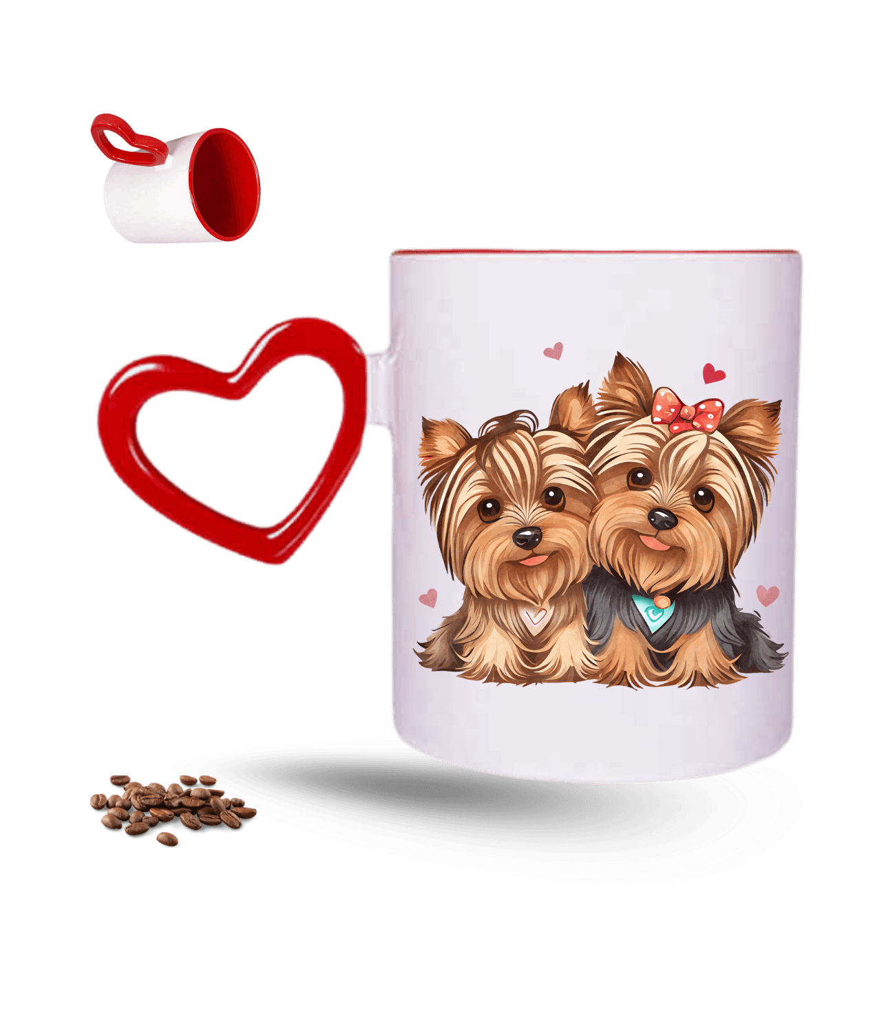 Terrier Cute Köpek Sever Kalpli Baskılı Kırmızı Kalpli Porselen Kupa Bardak