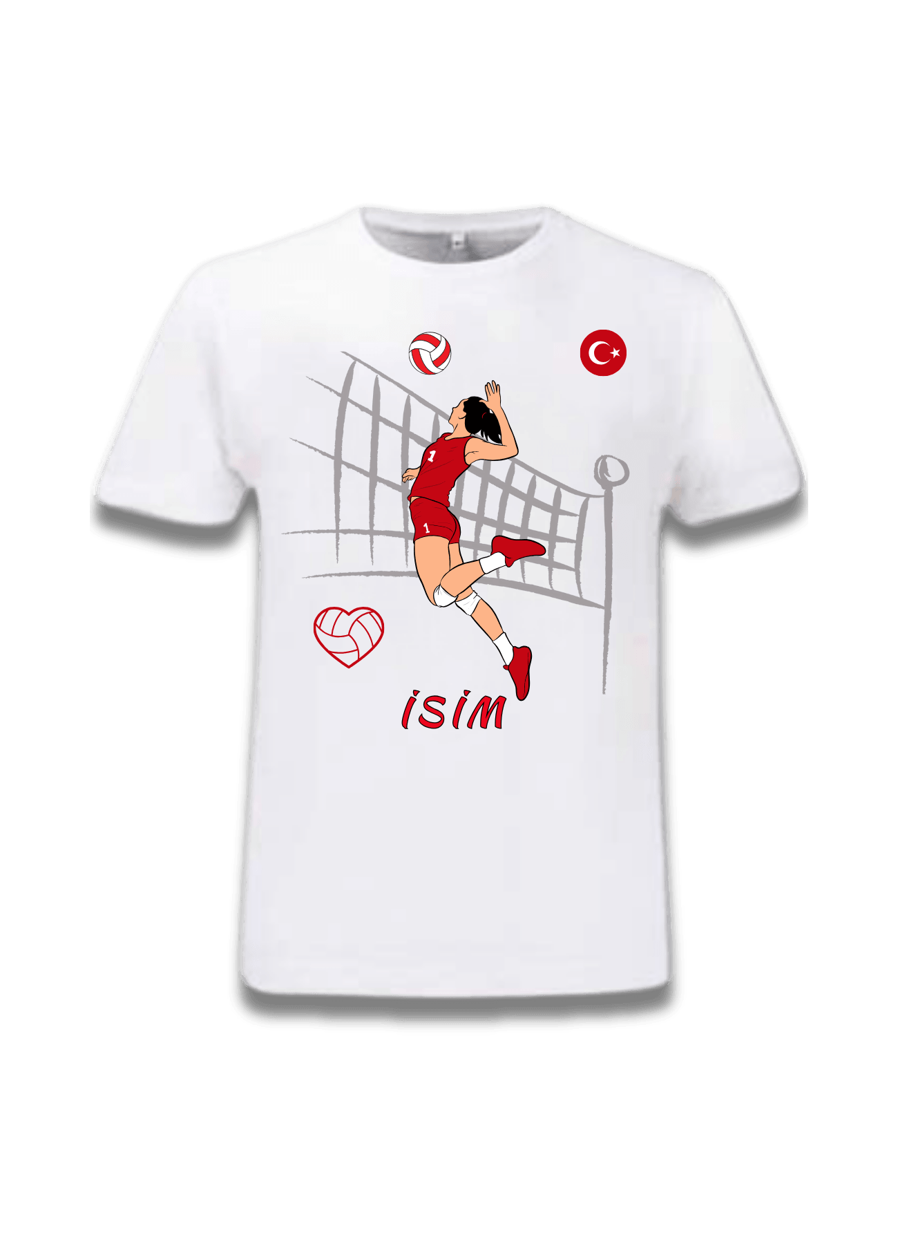 Voleybol Temalı İsimli Kadın Voleybol Smaçör Baskılı Tişört