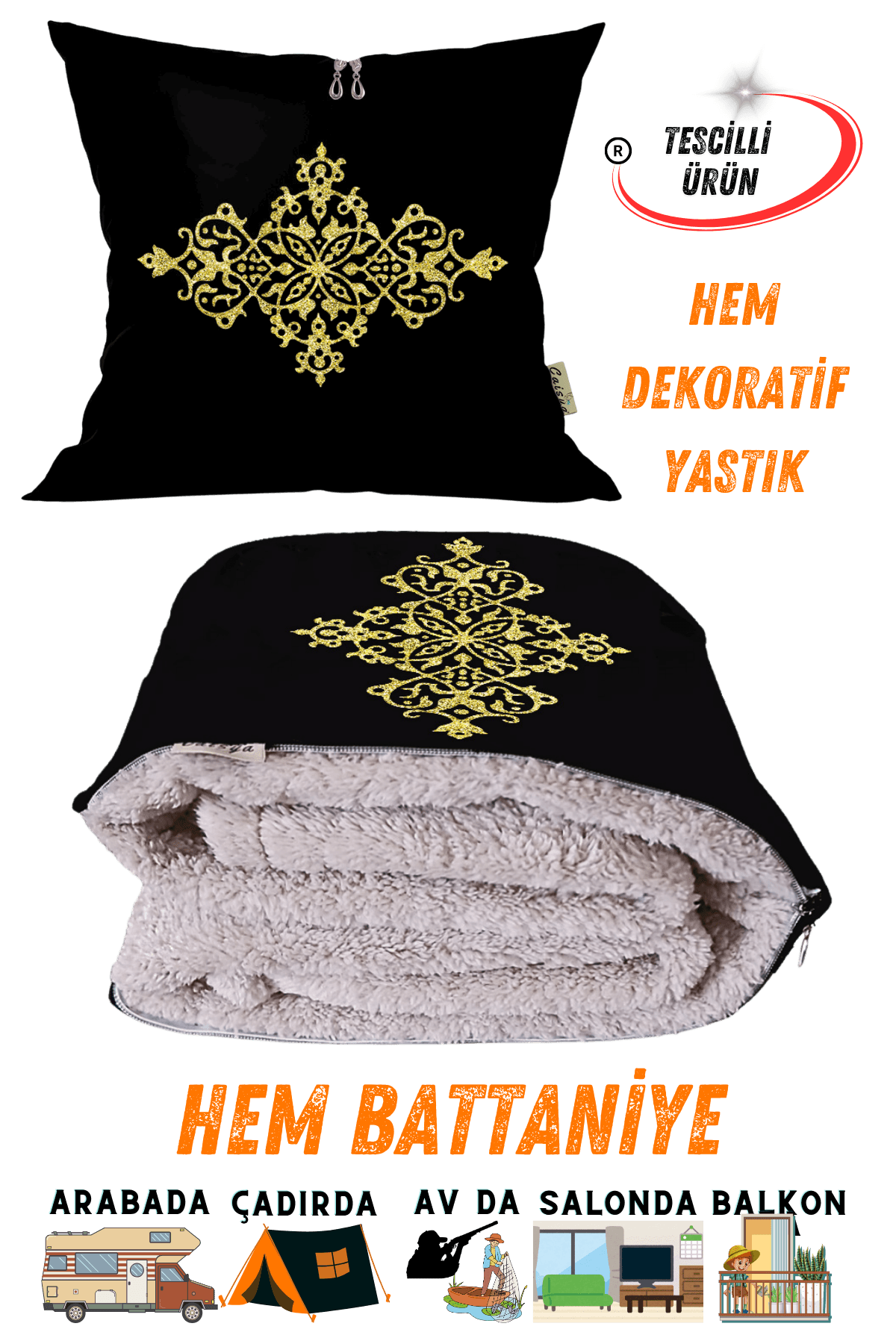 Etnik Motif Desenli Dekoratif Tv Battaniyeli Opsiyonel Yastık Kırlent 2 in 1 Battaniye