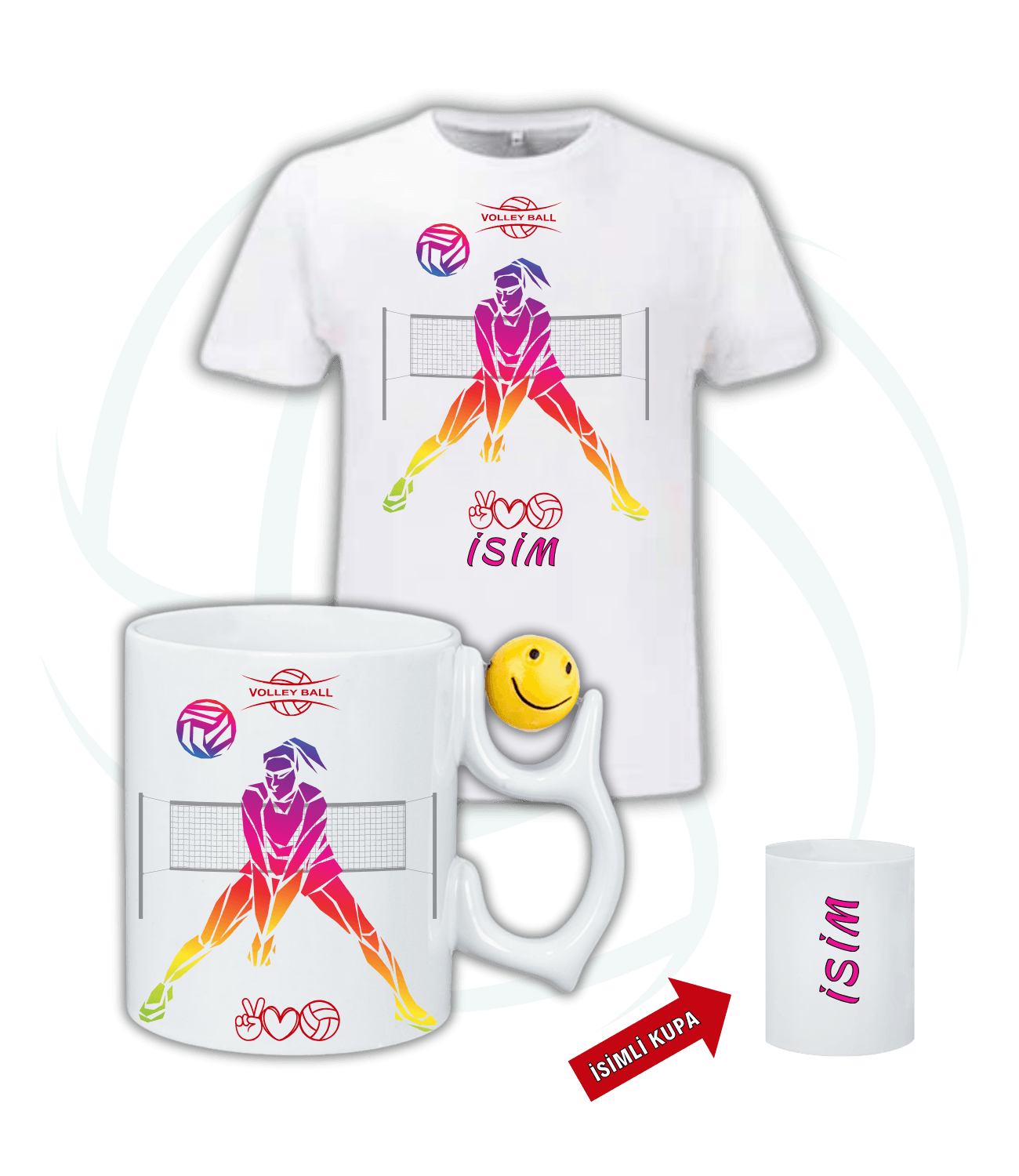 Voleybol Libero Pasör Kadın Oyuncu Baskı Emoji Kupa + Baskılı Pamuklu Tişört Kombin