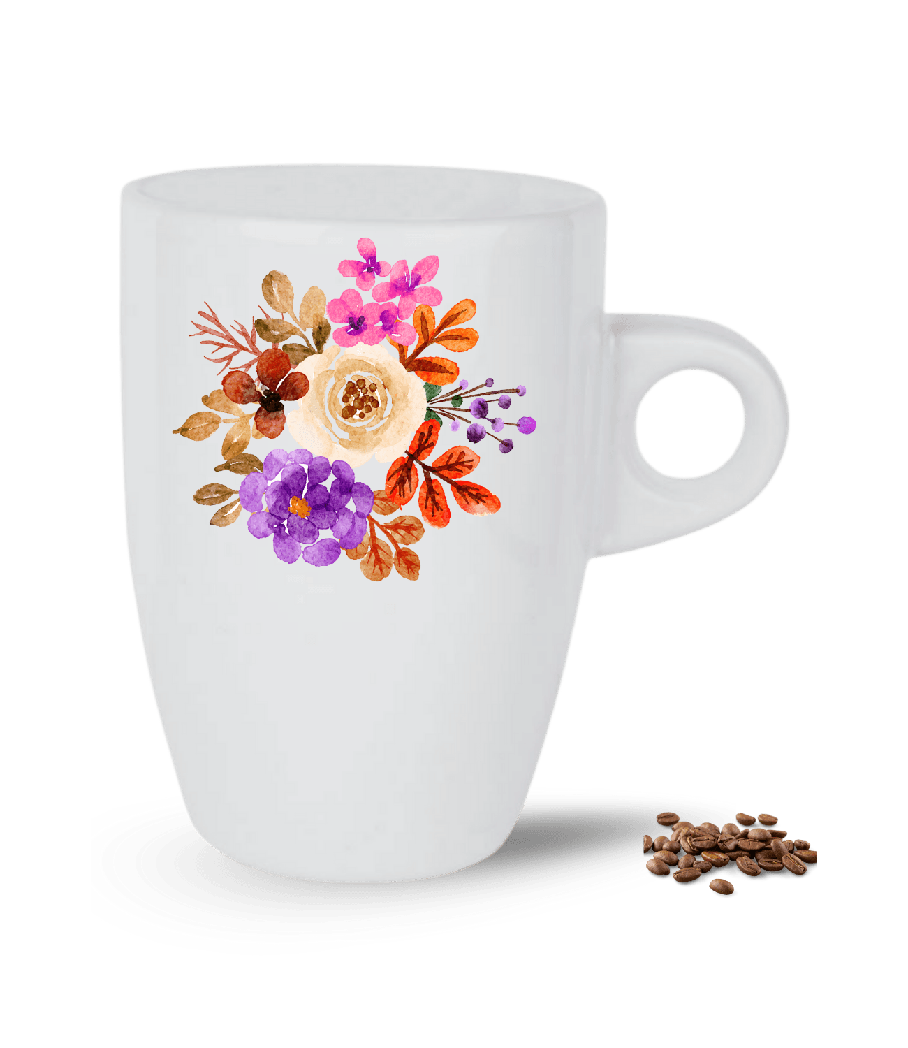Sevgi Temalı Suluboya Çiçek Baskılı Porselen Latte Kupa Bardak
