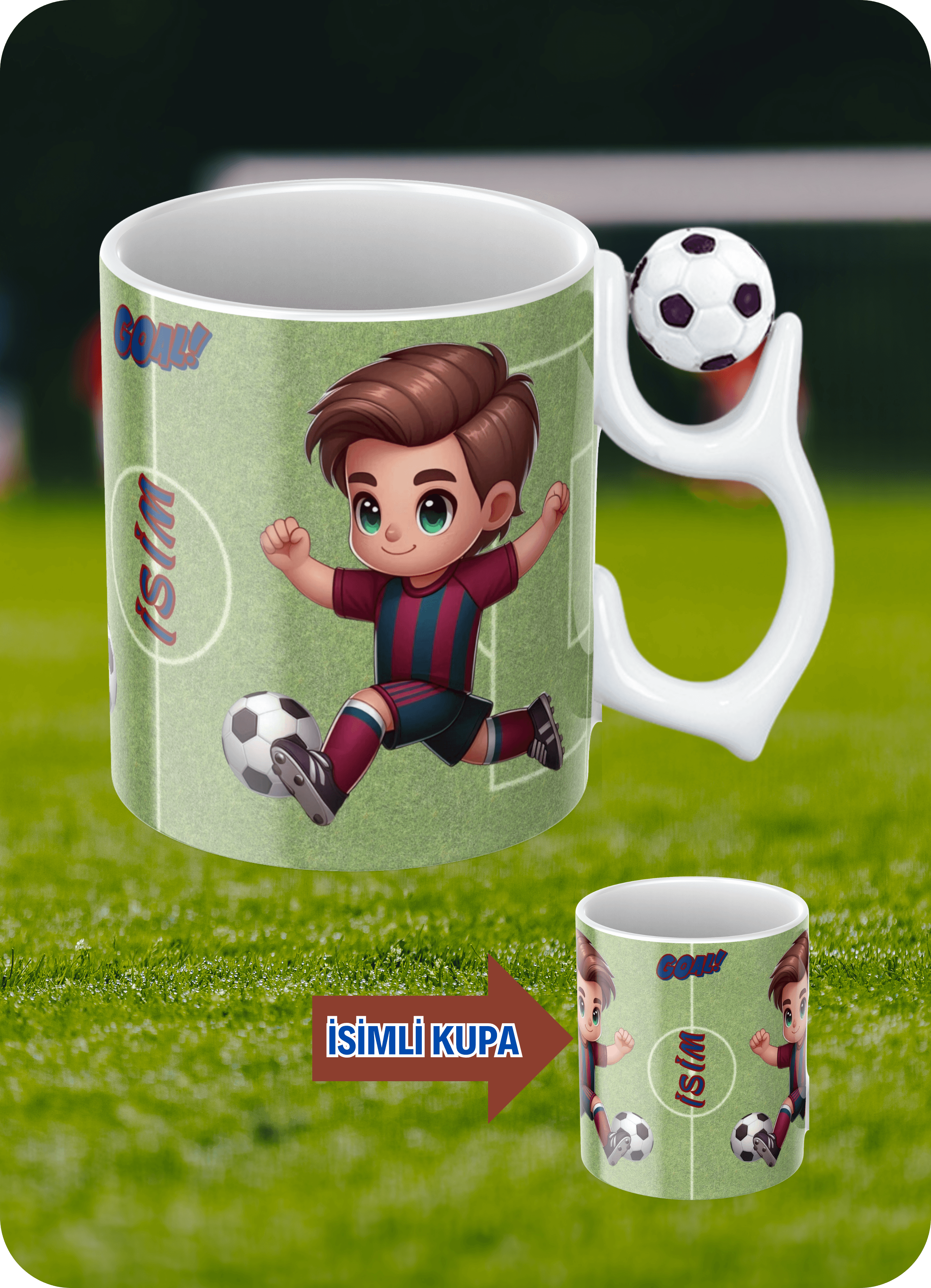 Futbol Toplu Bordo Mavili Formalı Futbolcu İsimli Taraftar Kupa Bardak Çay Kahve Fincanı