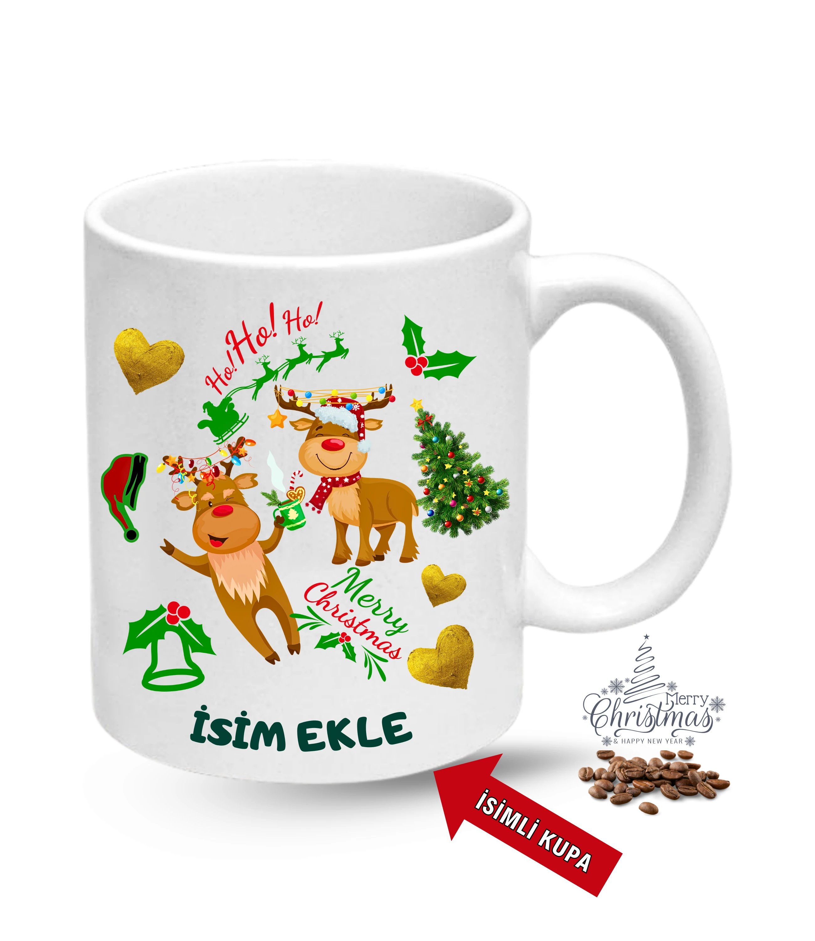 Yılbaşı Hediyesi Noel Kurabiyeleri İsimli Baskılı Porselen Kupa Bardak