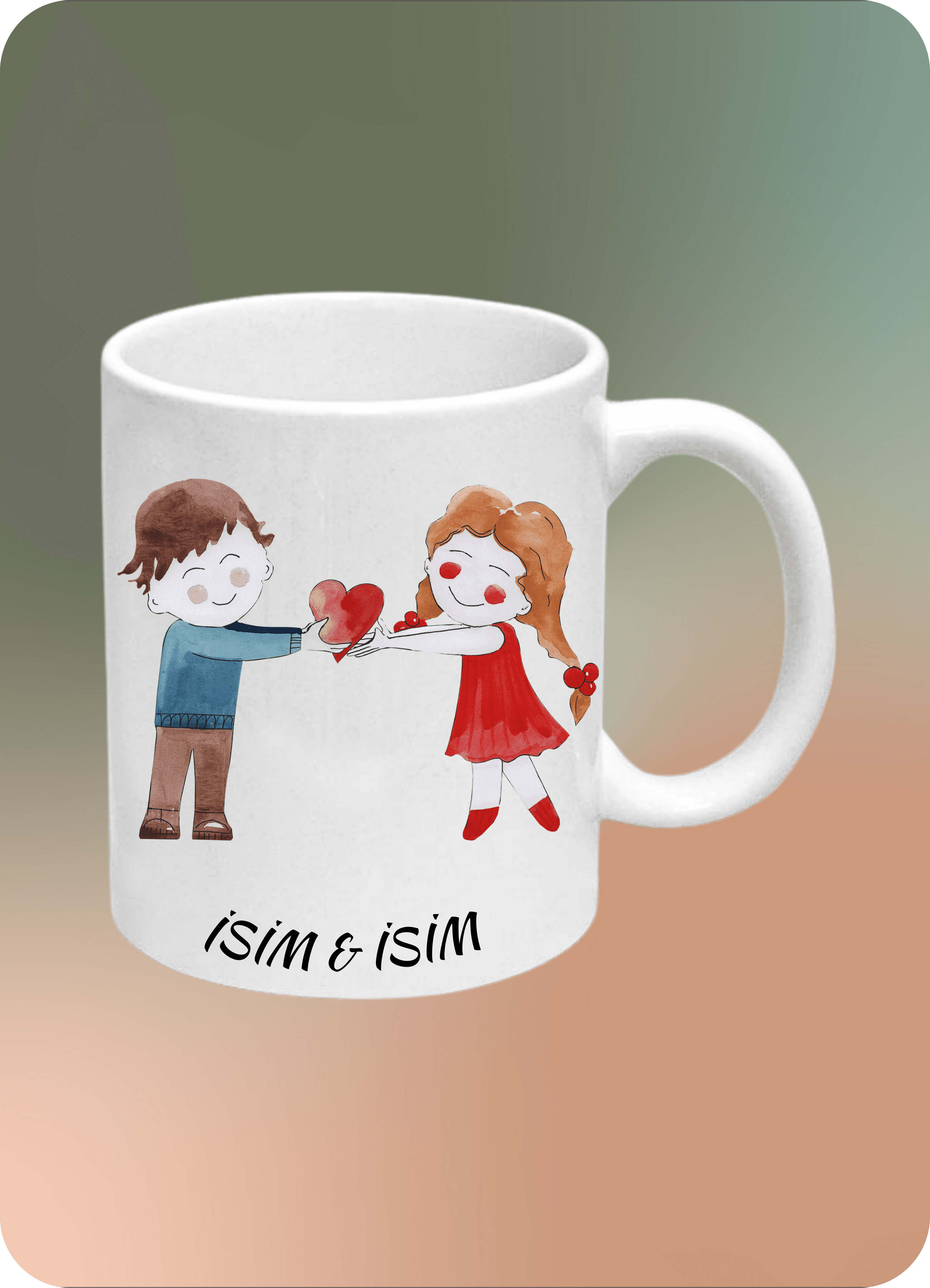 Aşık Sevgili Çift Baskılı İsimli Kupa Bardak Çay Kahve Fincanı