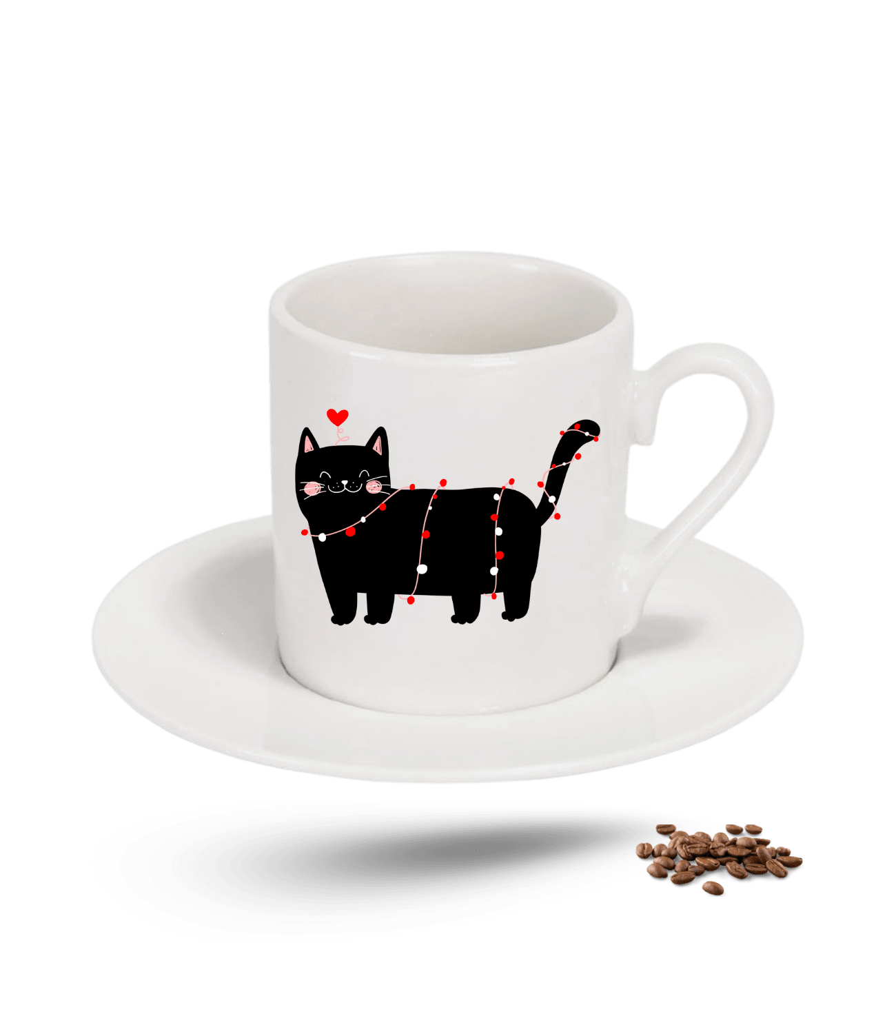 Partici Kedi Temalı Kedi Sever Baskılı Porselen Türk Kahvesi Fincanı Tekli