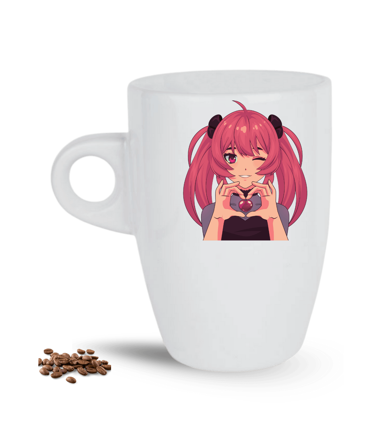 Asi Kız Temalı Kalp Baskılı Porselen Latte Kupa Bardak