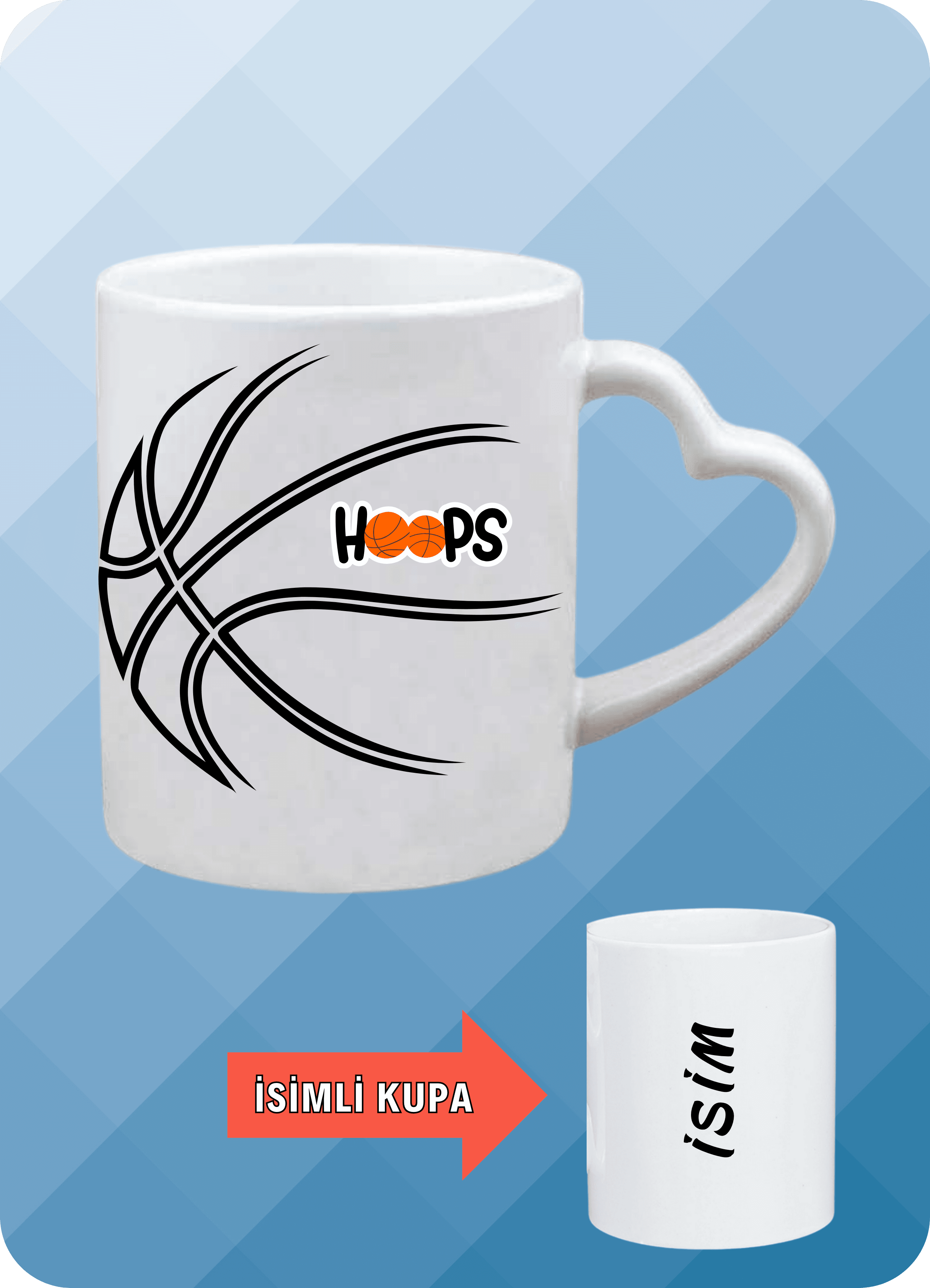 Basketbol Temalı Basket Sever Kalp Kulplu Kupa Bardak Çay Kahve Fincanı-3