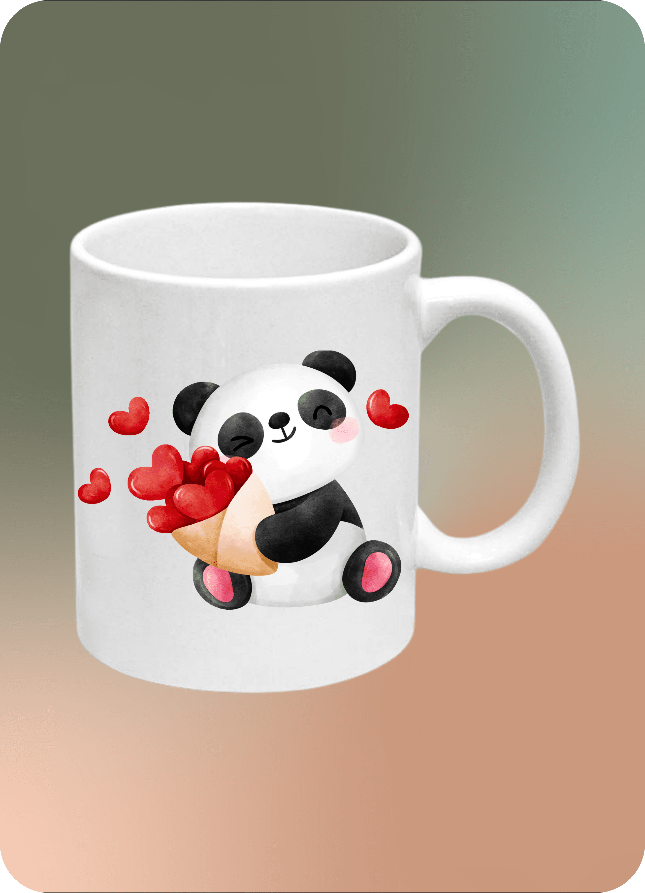 Romantik Panda Kalpli Baskılı Kupa Bardak Çay Kahve Fincanı