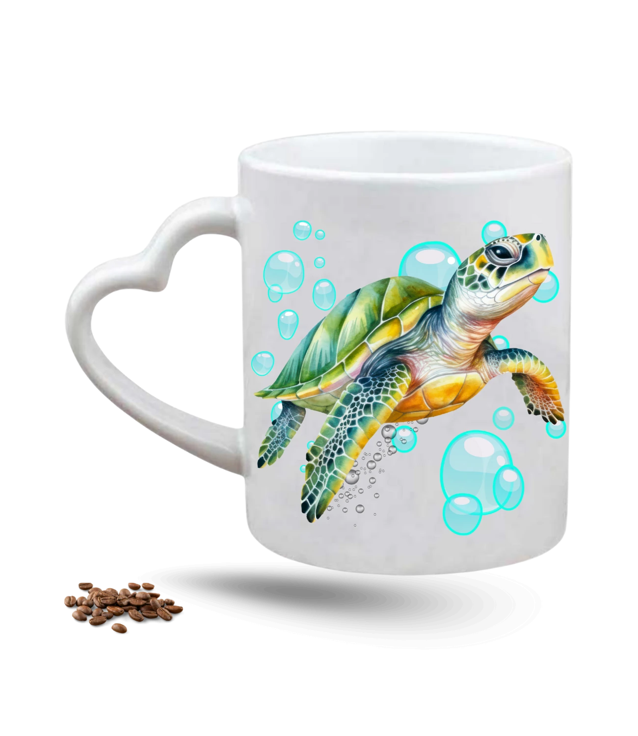 Caretta Su Kaplumbağa Baskılı Porselen Kalp Kulp Kupa Bardak