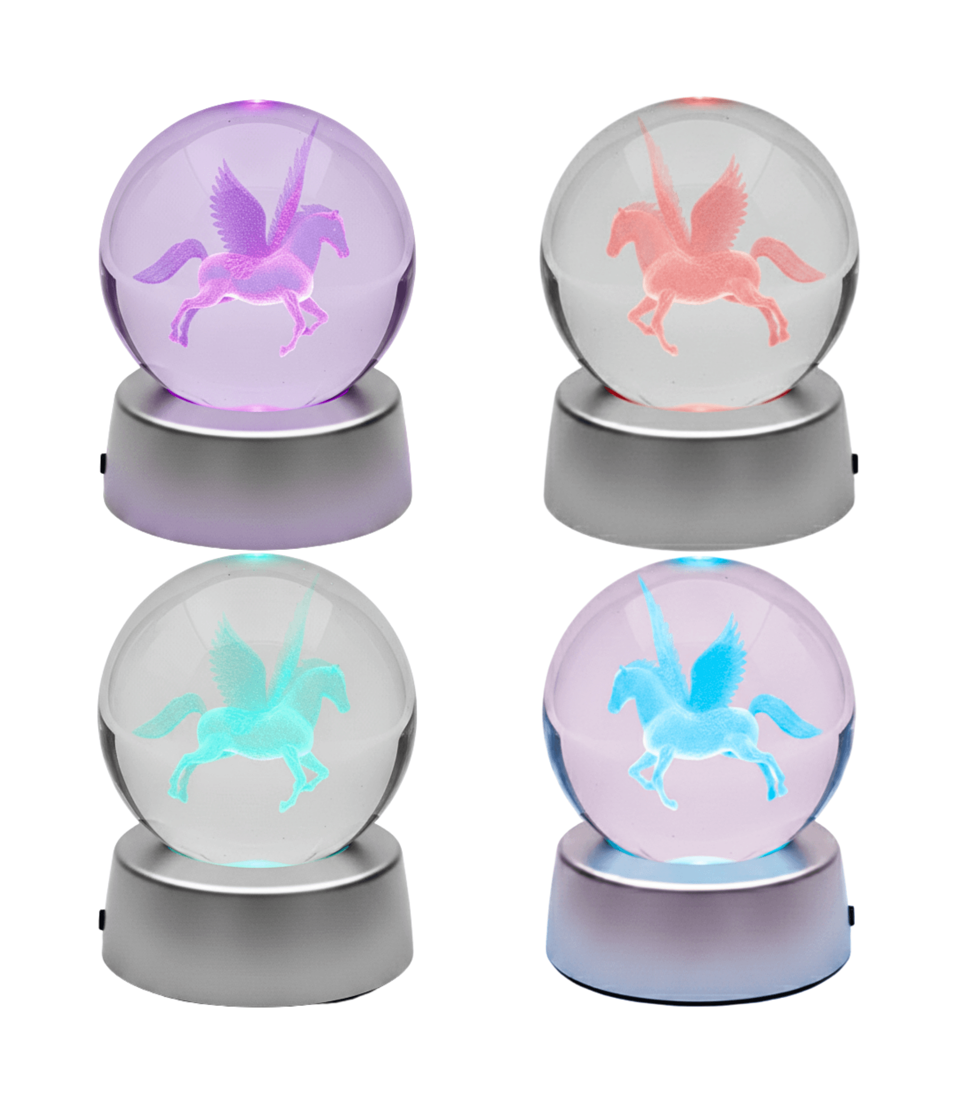 Cam Küre Rgb Işıklı Pegasus At Temalı Renk Değiştiren Standlı Pilli