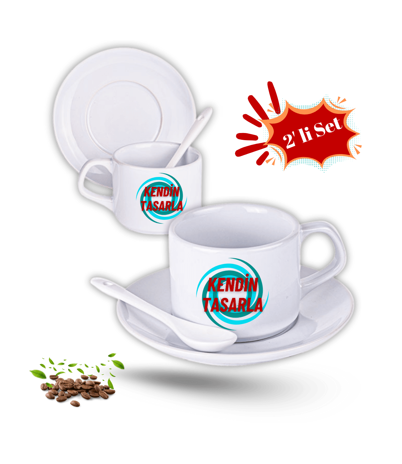 Kişiye Özel Baskılı 2li Set Porselen Çay Kahve Fincan Seti
