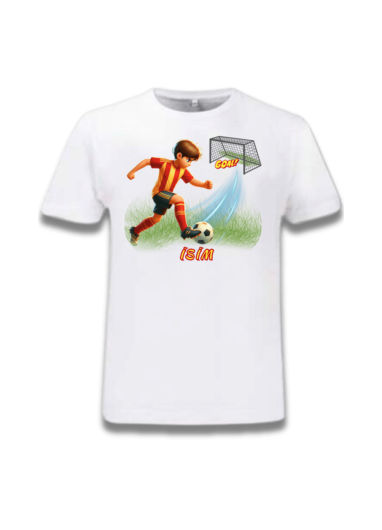 Futbol Temalı İsimli Sarı Kırmızı Formalı Futbolcu Baskılı Tişört