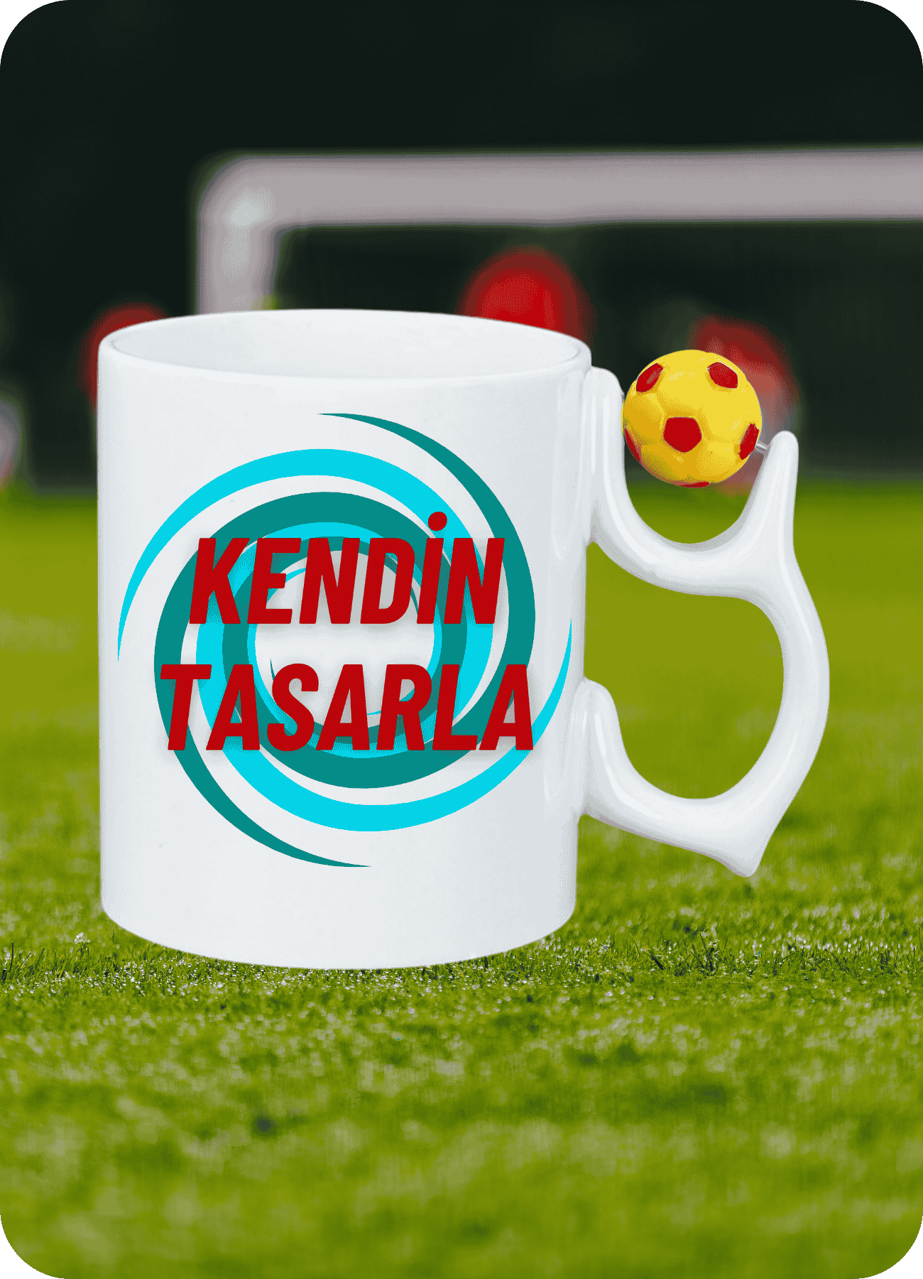 Sarı Kırmızı Futbol Toplu Kişiye Özel İsimli Resimli Kupa Bardak Çay Kahve Fincanı