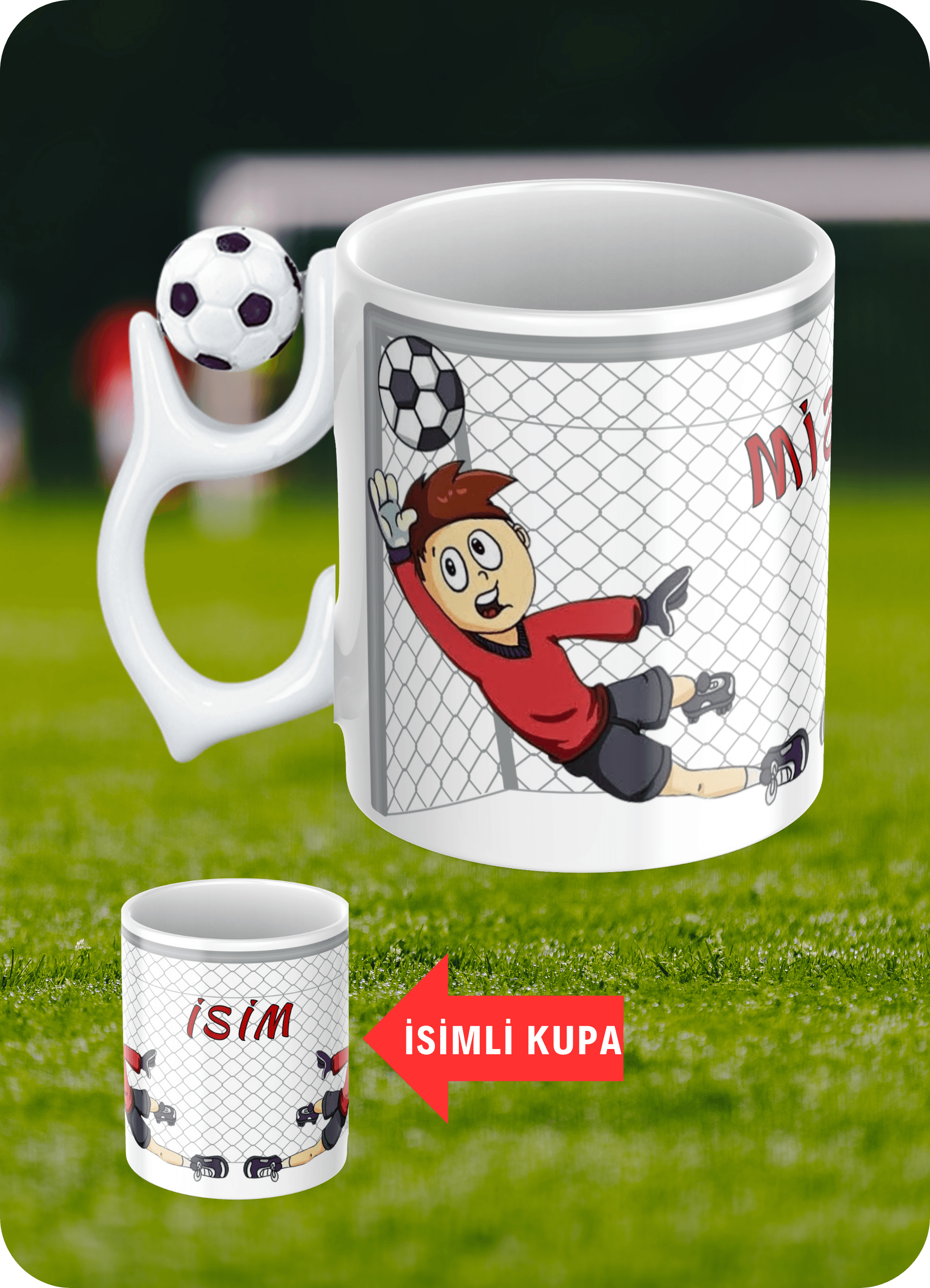 Futbol Toplu Kaleci Temalı İsimli Taraftar Kupa Bardak Çay Kahve Fincanı-1