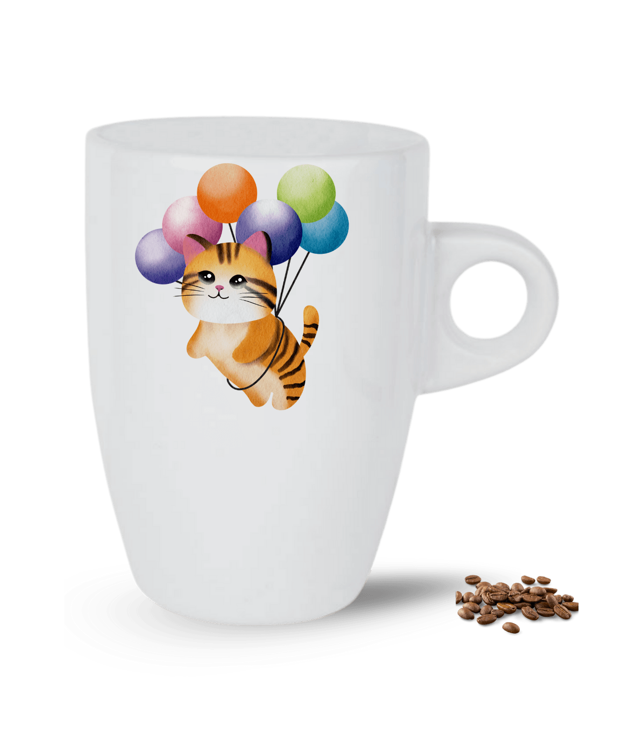 Balonlu Kedi Temalı Kedi Sever Baskılı Porselen Latte Kupa Bardak