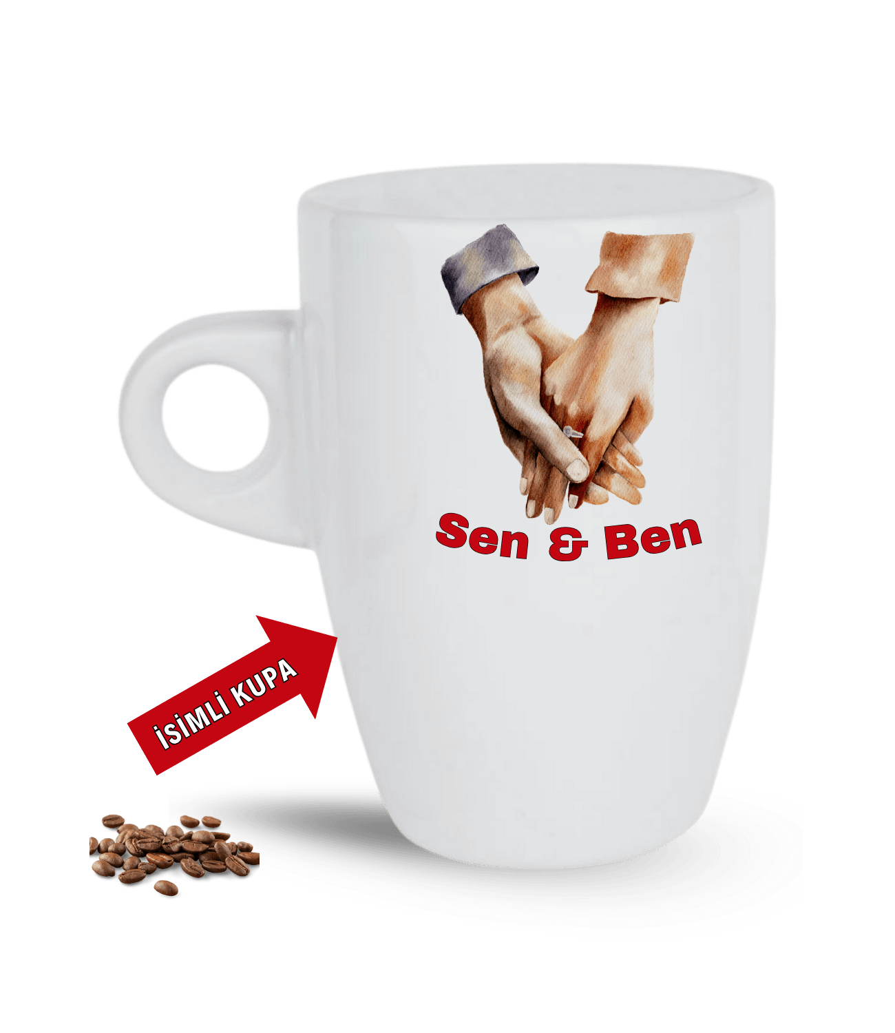 Aşk Temalı Sen ve Ben İsimli Kupa Kalpli Baskılı Porselen Latte Kupa Bardak-5