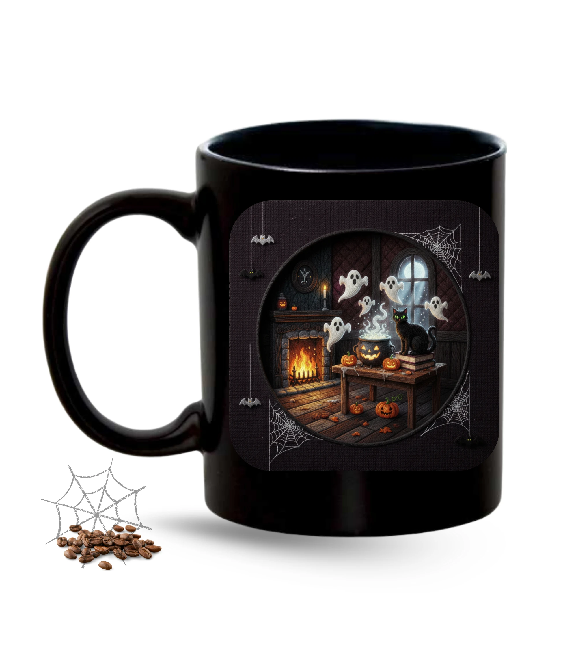 Helloween Cadılar Bayramı Temalı Baskılı Siyah Porselen Kupa Bardak