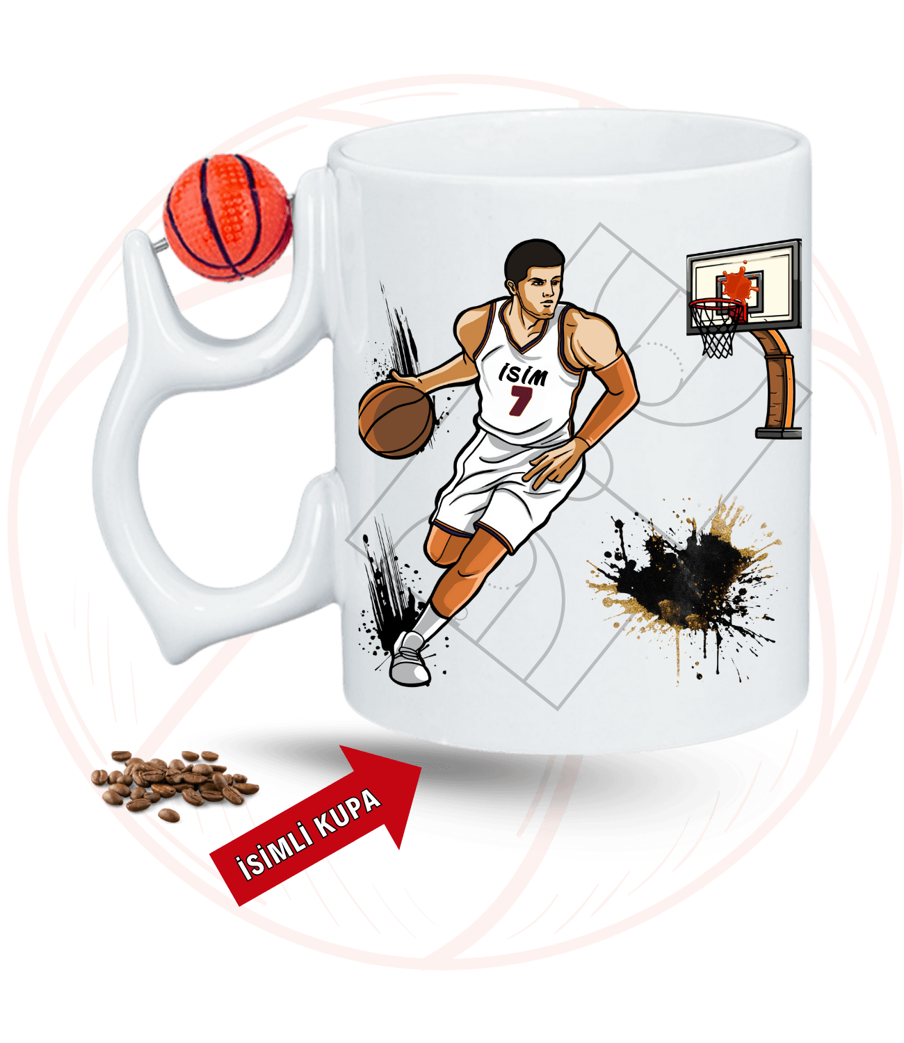 Basketbol Erkek Oyunculu Basketbol Toplu Kupa + Baskılı Pamuklu Tişört Kombin-1