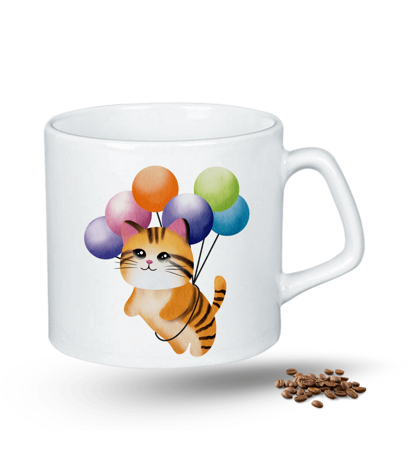 Balonlu Kedi Temalı Kedi Sever Baskılı Porselen Afilli Kupa Bardak