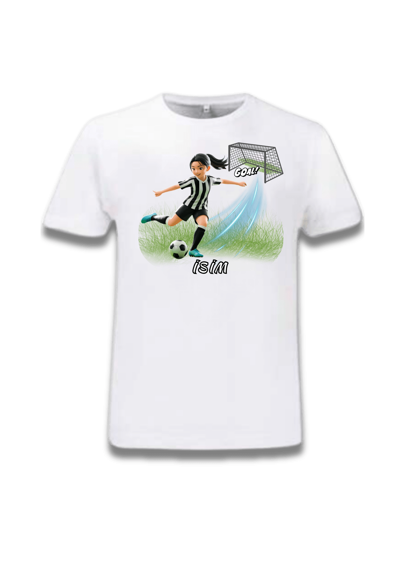 Futbol Temalı İsimli Siyah Beyaz Formalı Kadın Futbolcu Baskılı Tişört