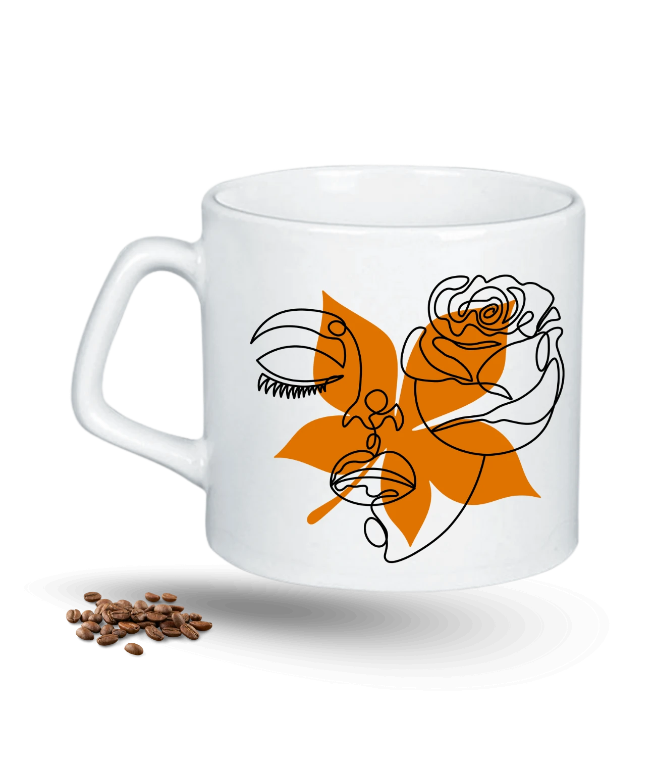 Sluet Temalı Çiçekli Kız Baskılı Porselen Afilli Kupa Bardak