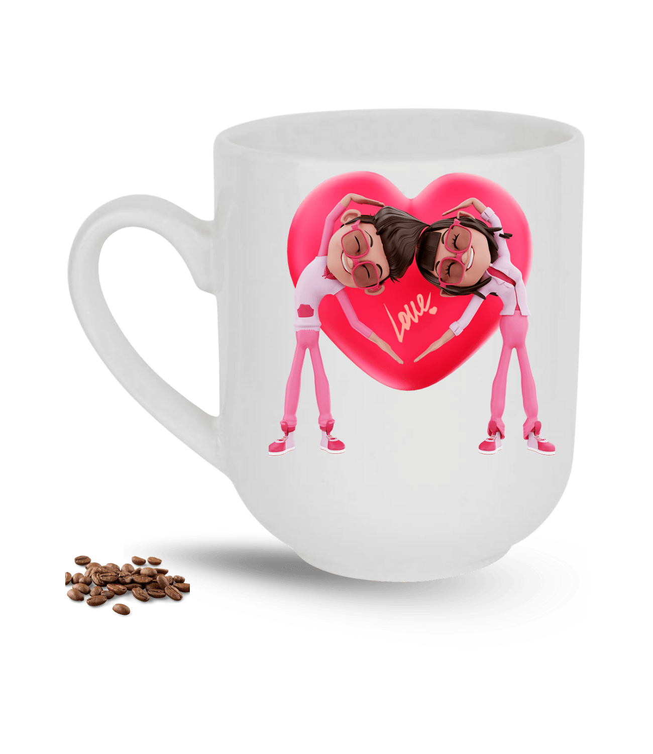 Aşk Temalı Sevgililer Love Kalp Baskılı Elit Lüx Porselen Kupa Bardak