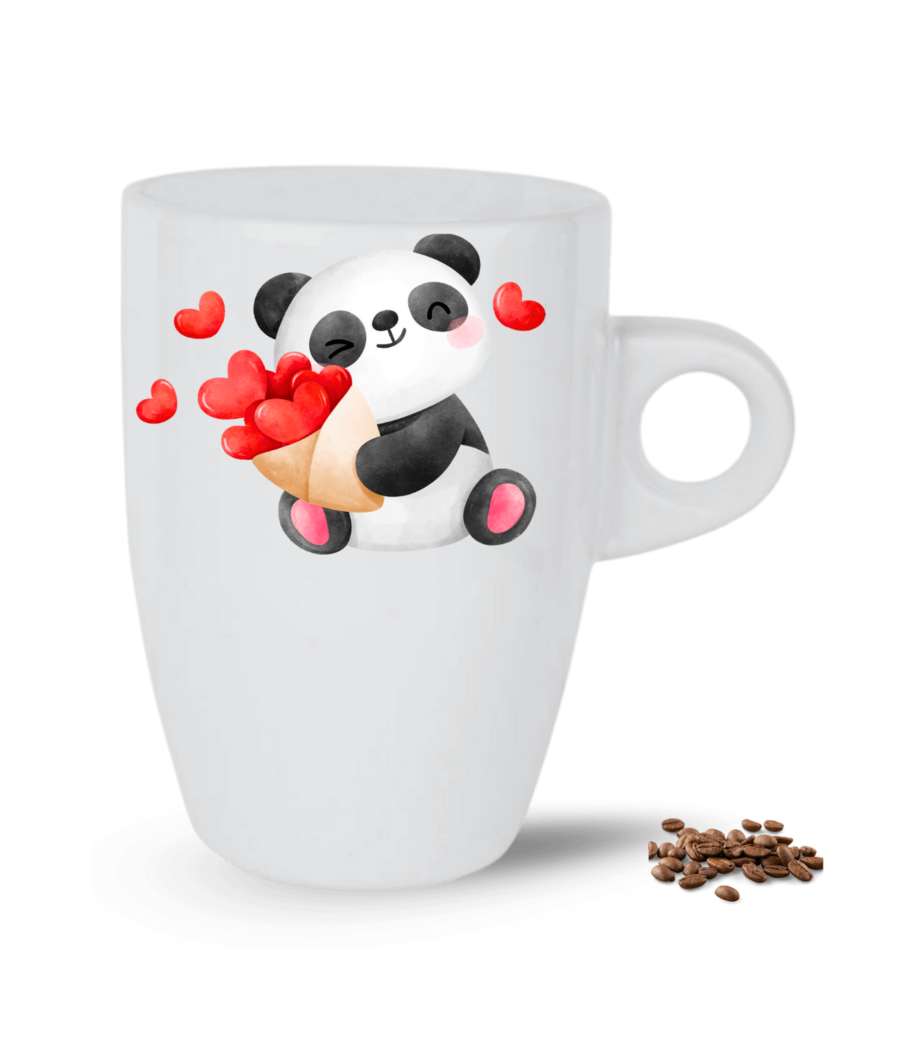 Aşk Temalı Kalpli Panda Baskılı Porselen Latte Kupa Bardak