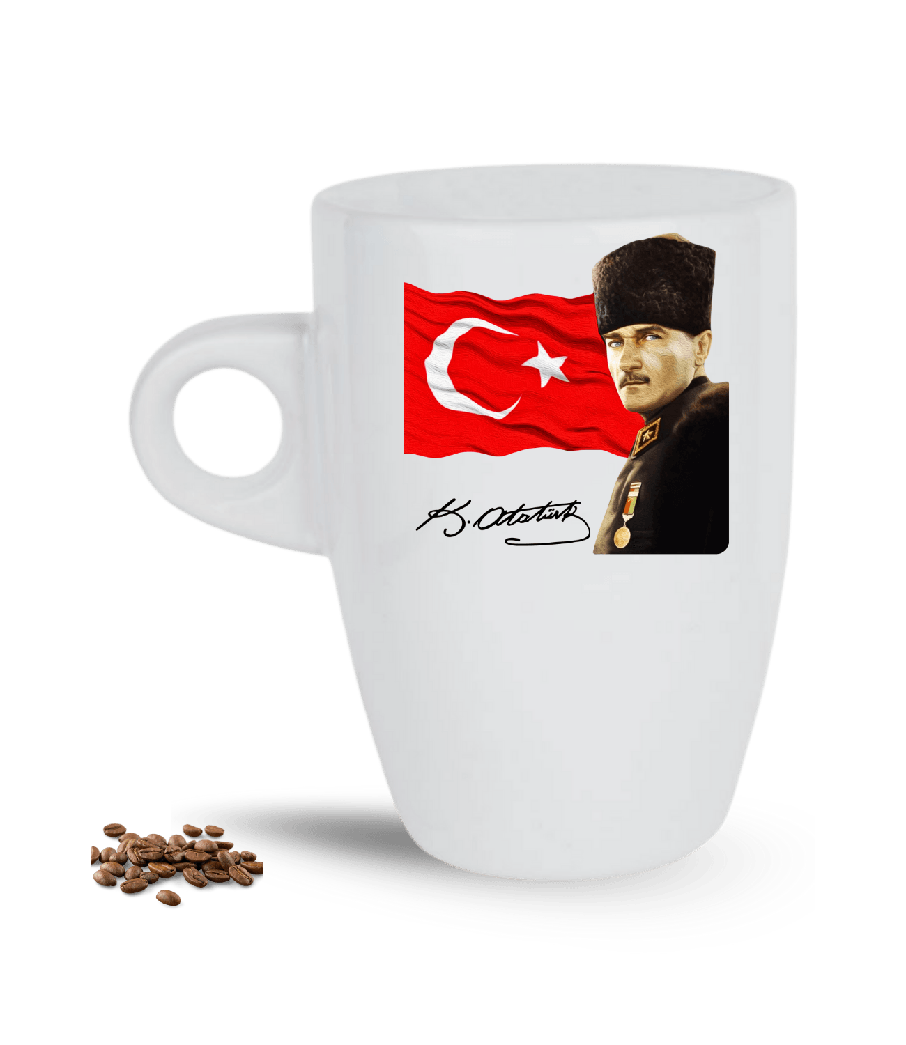 Atatürk İmza Temalı Bayrak Baskılı Porselen Latte Kupa Bardak