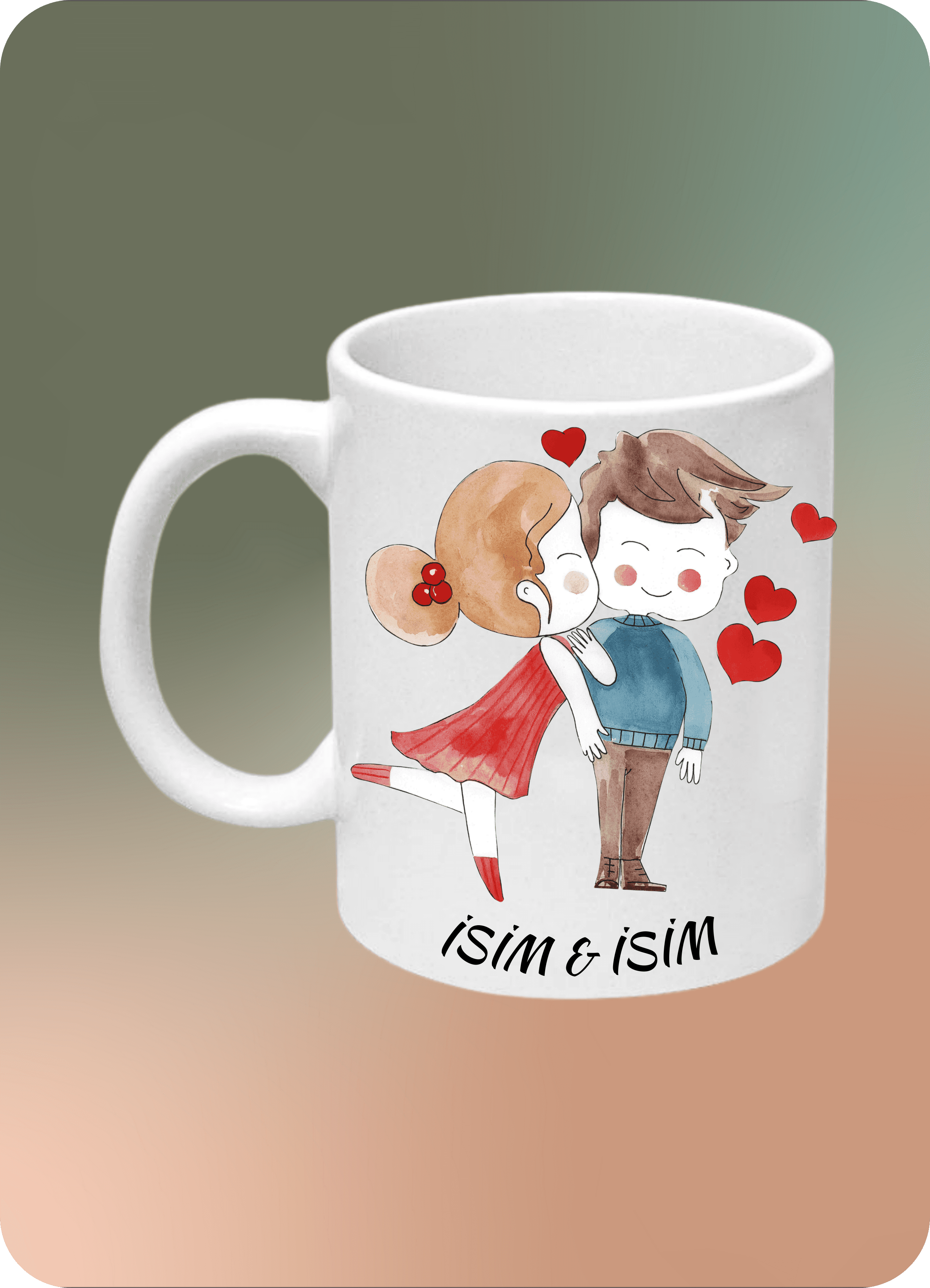 Romantik Öpücük Mutlu Çift Baskılı İsimli Kupa Bardak Çay Kahve Fincanı
